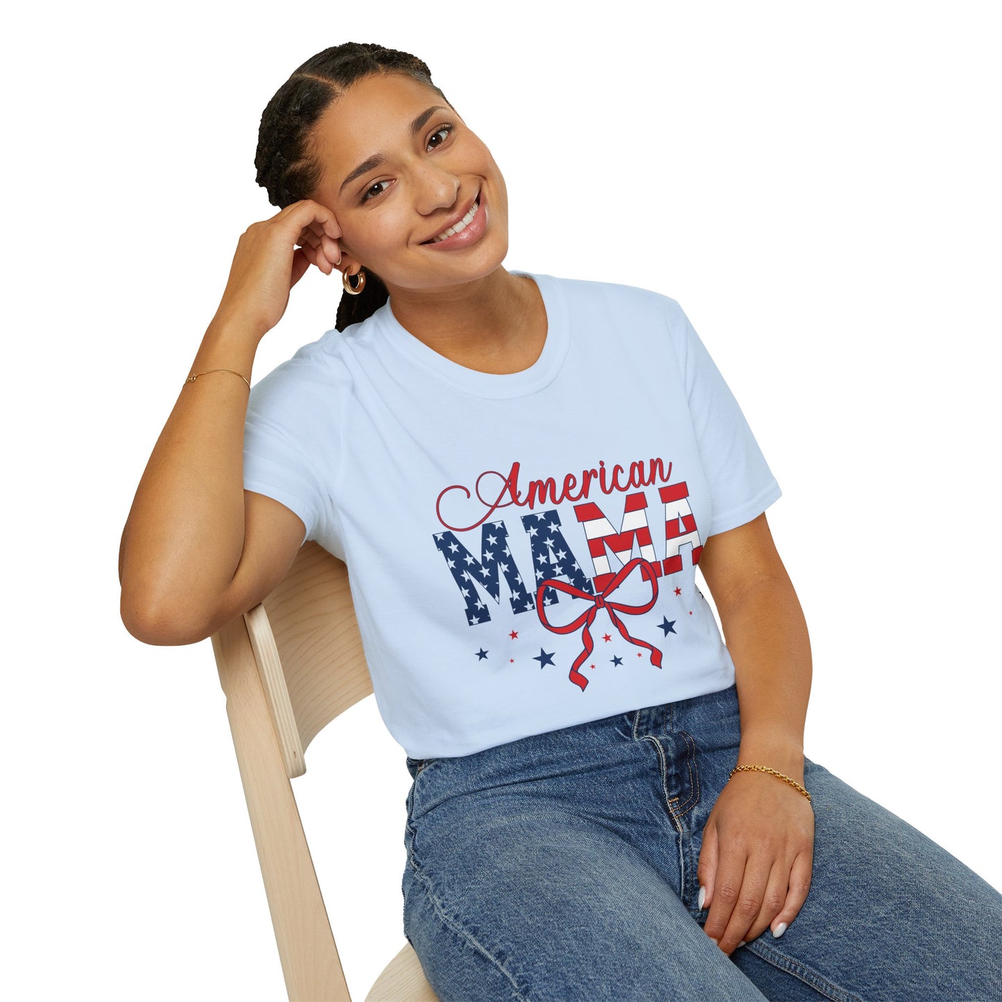 American Mama T-Shirt – Patriotic USA Flag Design for Moms (Fourth of July)
