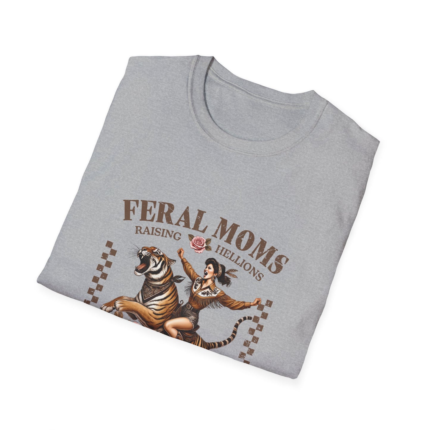 Feral Moms Social Club T-Shirt — 'Raising Hellions' Vintage Cat & Rose Graphic Tee