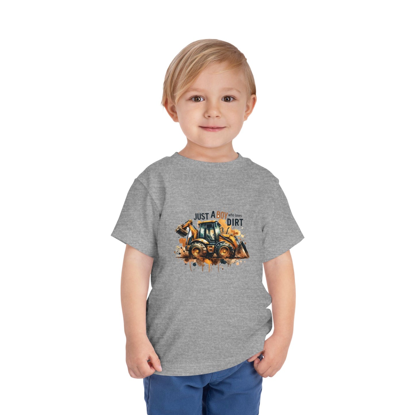 Toddler Bulldozer Tee — "Just a Boy Who Loves Dirt" Construction Shirt