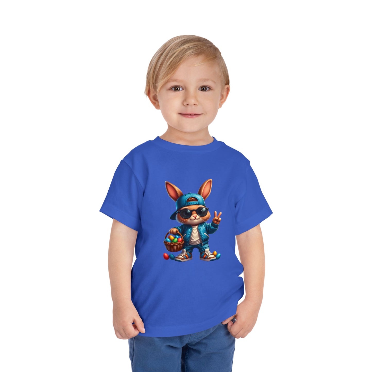 Cool Easter Bunny Toddler Tee — Hip Bunny with Basket Graphic