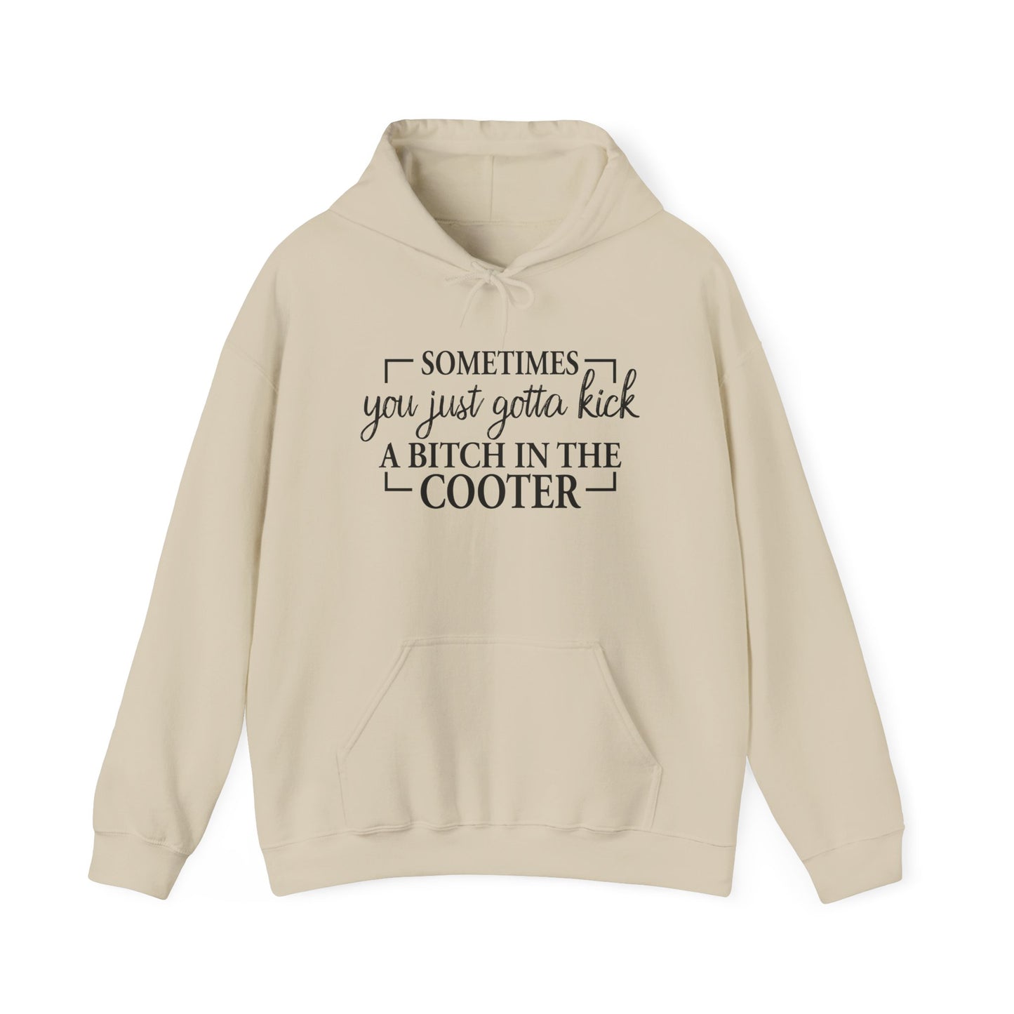 Funny Quote Hoodie — "Sometimes You Just Gotta Kick a Bitch in the Cooter" Bold Slogan Pullover