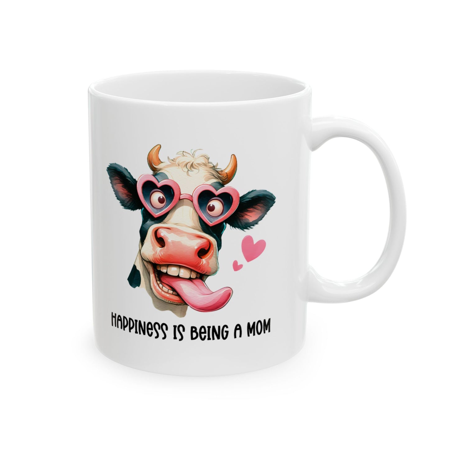 Cute Cow Mom Ceramic Mug – “Happiness is Being a Mom” (11oz & 15oz)