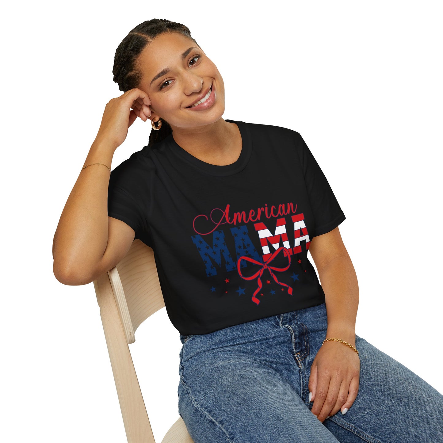 American Mama T-Shirt – Patriotic USA Flag Design for Moms (Fourth of July)