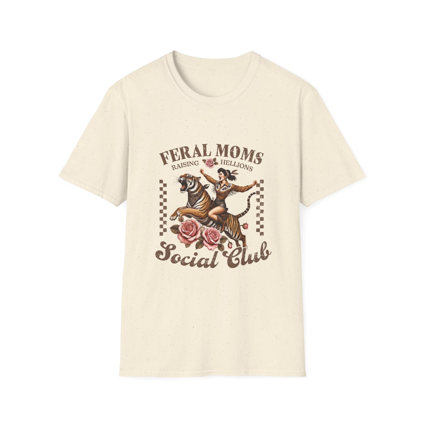 Feral Moms Social Club T-Shirt — 'Raising Hellions' Vintage Cat & Rose Graphic Tee