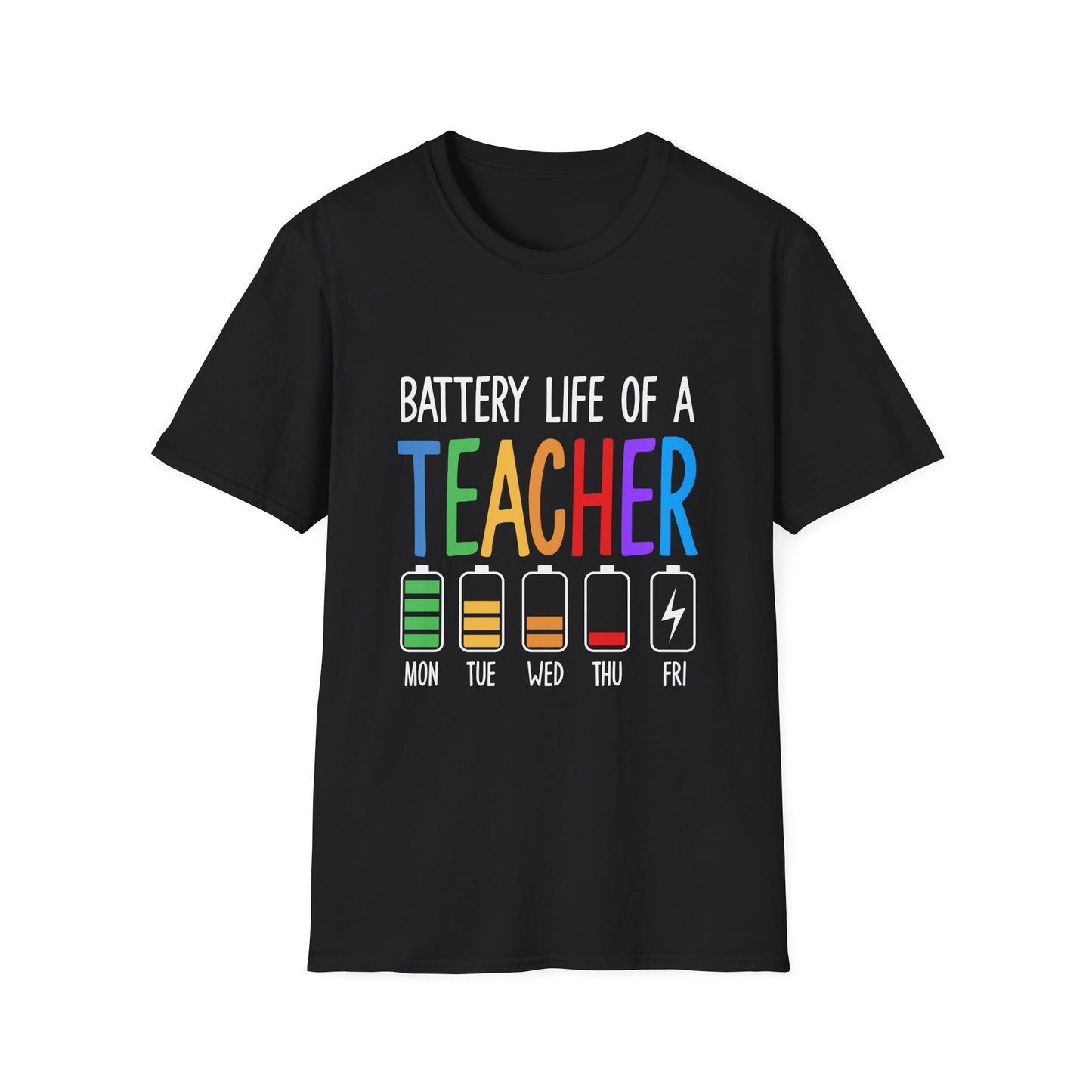 Battery Life of a Teacher T-Shirt — Funny Teacher Gift, Weekday Battery Graphic Tee