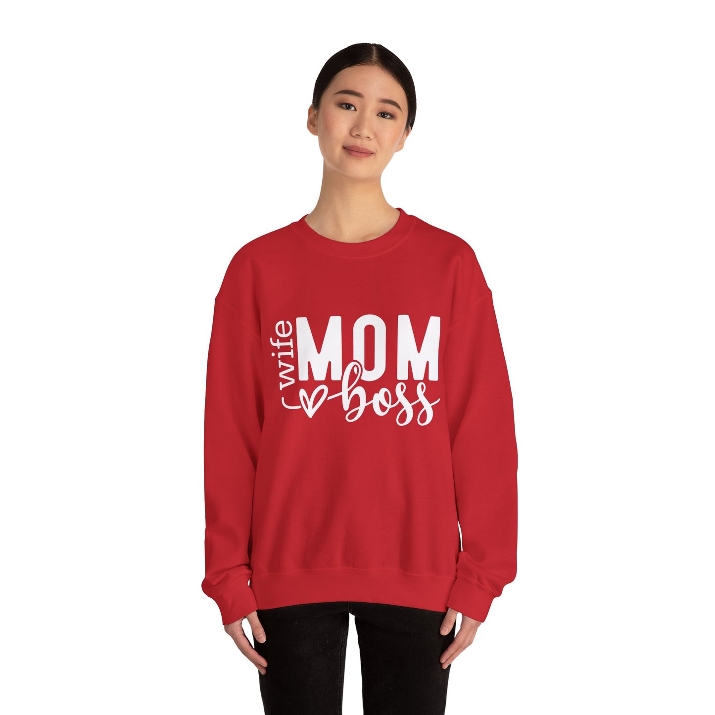 Mom Boss Crewneck Sweatshirt — "Wife Mom Boss" Cozy Graphic Pullover for Moms | Mother's Day Gift