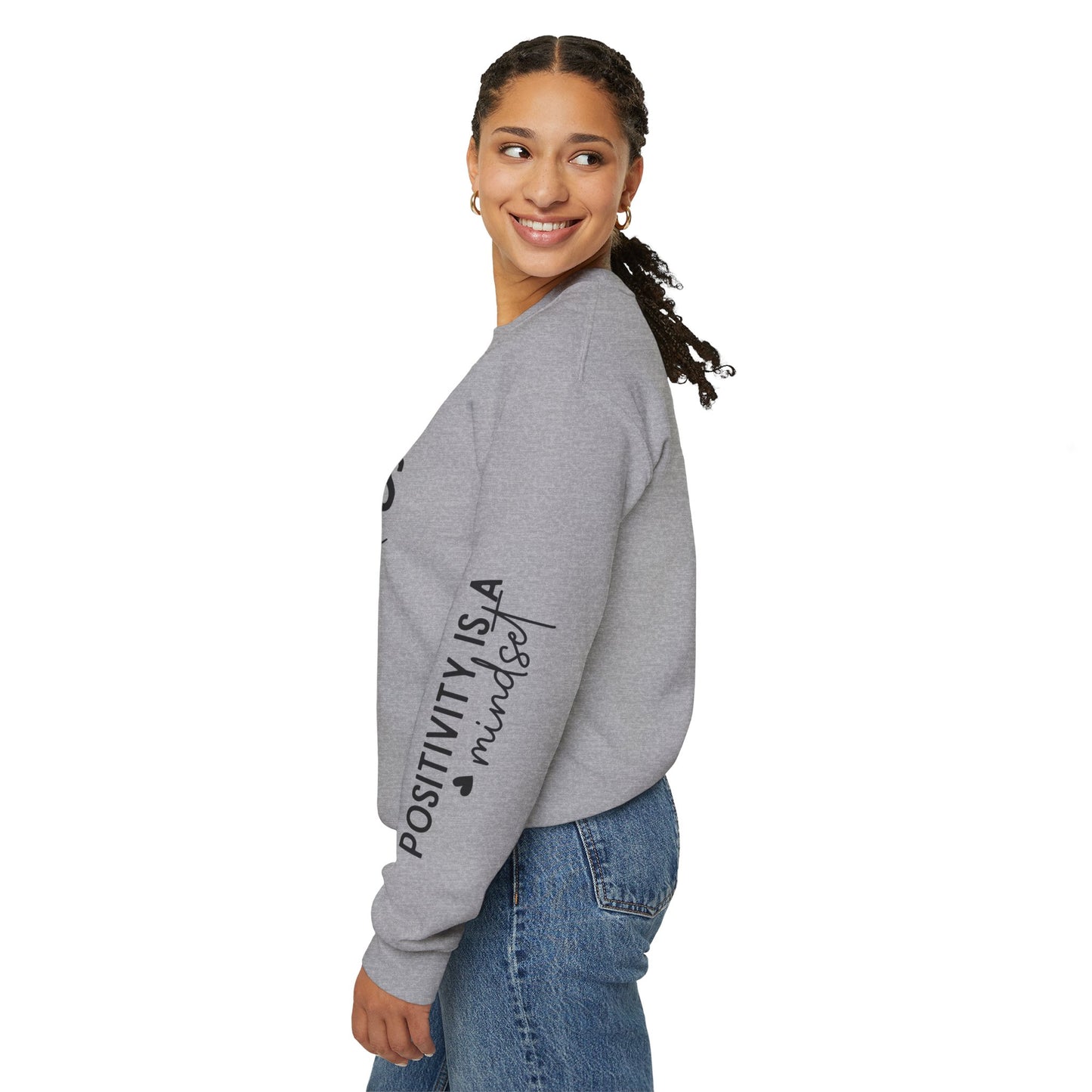 Happiness Is a Mood Crewneck Sweatshirt — Positive Vibes Sleeve