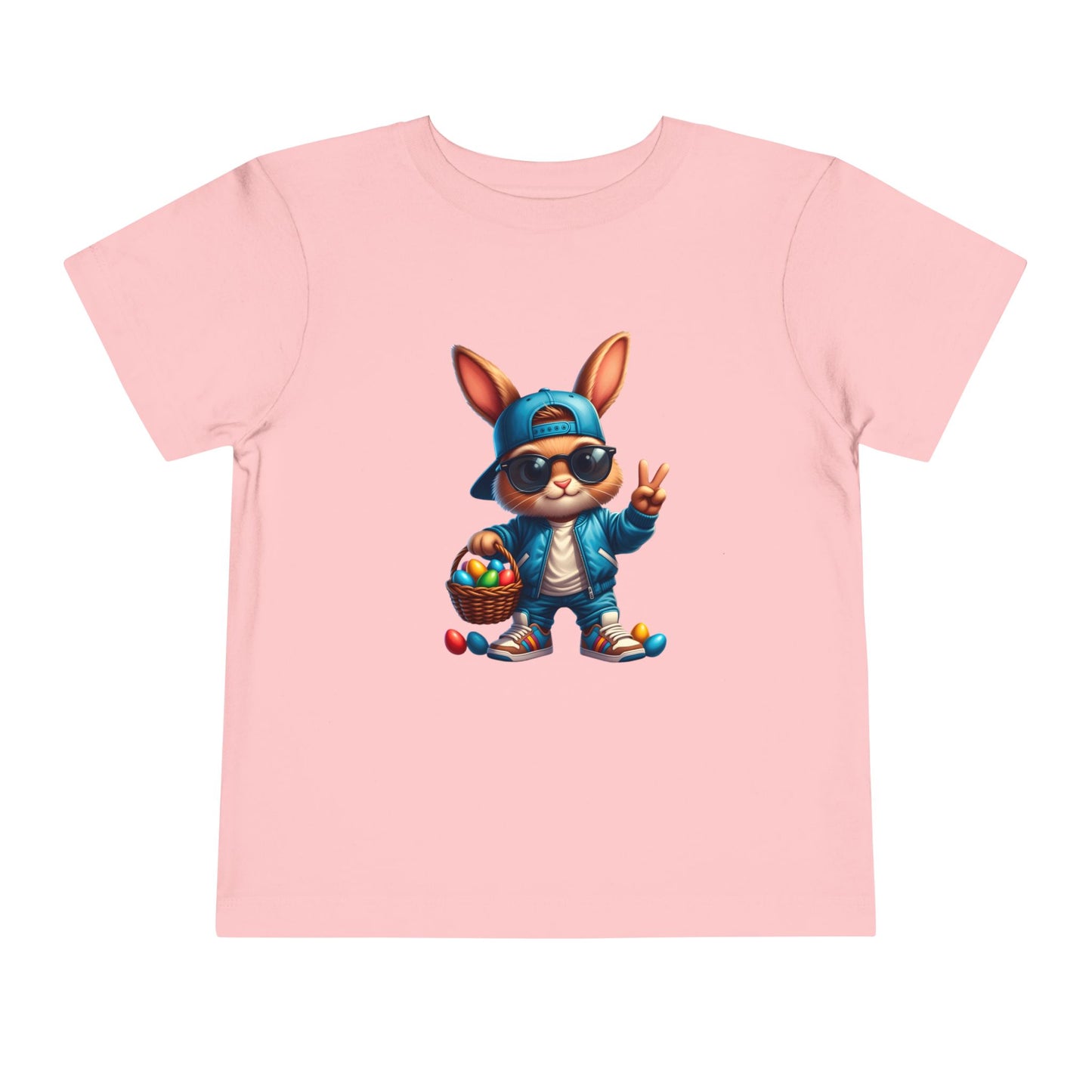 Cool Easter Bunny Toddler Tee — Hip Bunny with Basket Graphic