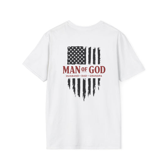 Man of God T-Shirt — Patriotic Christian Tee (Husband • Dad • Grandpa)
