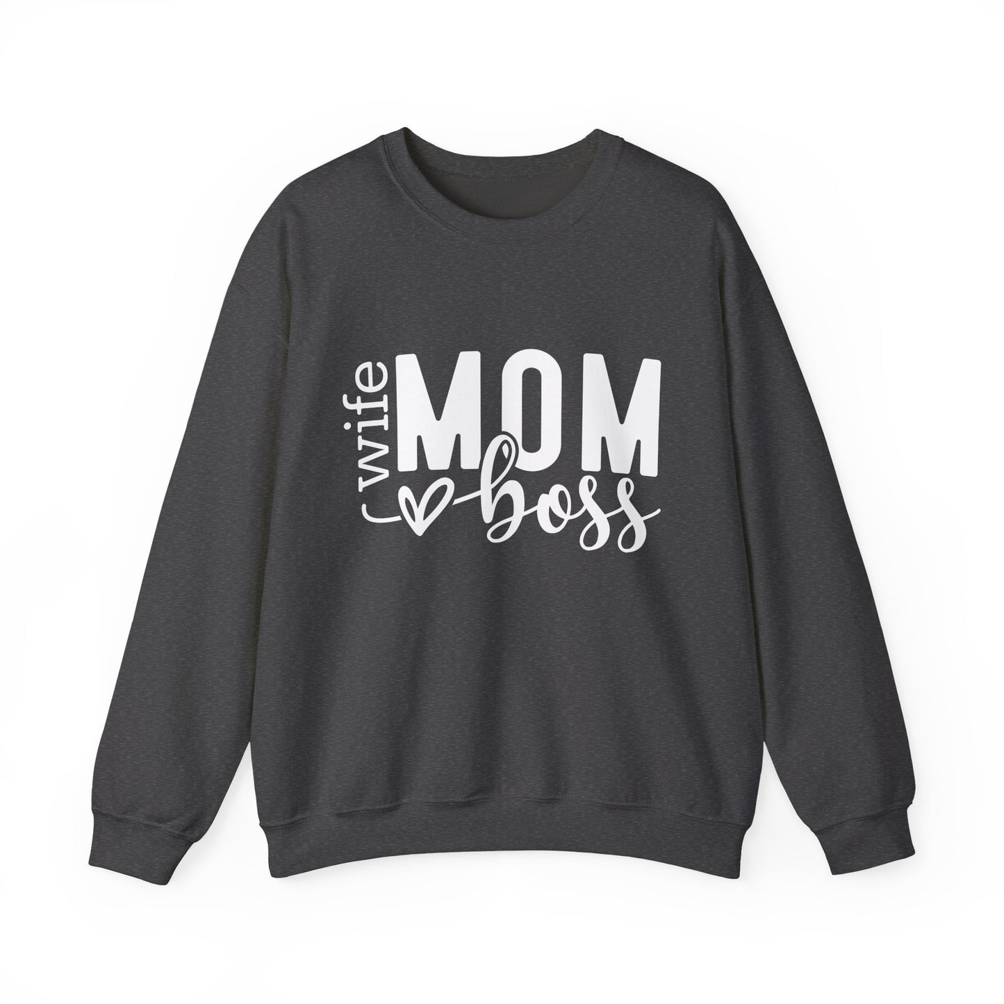 Mom Boss Crewneck Sweatshirt — "Wife Mom Boss" Cozy Graphic Pullover for Moms | Mother's Day Gift