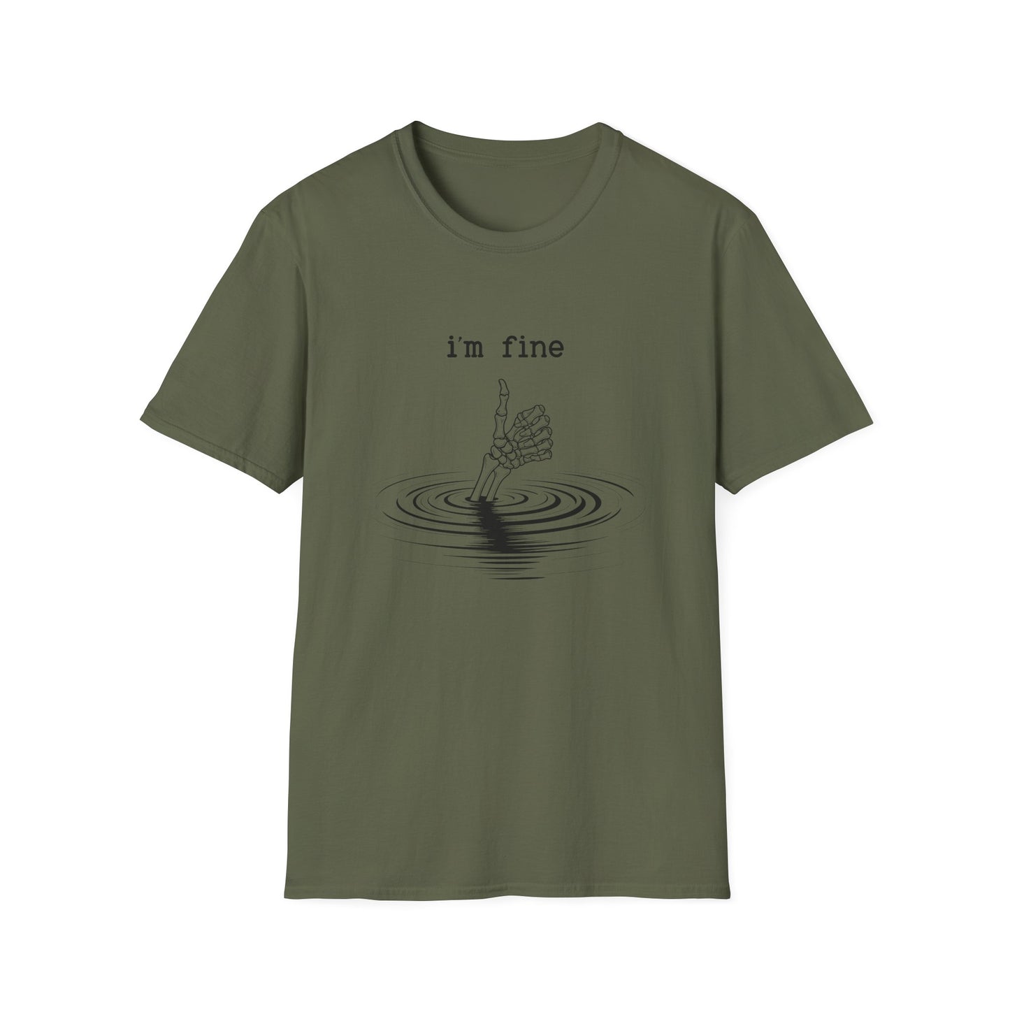 I'm Fine T-Shirt — Skeletal Hand Drowning Graphic Tee, Dark Humor Casual Top