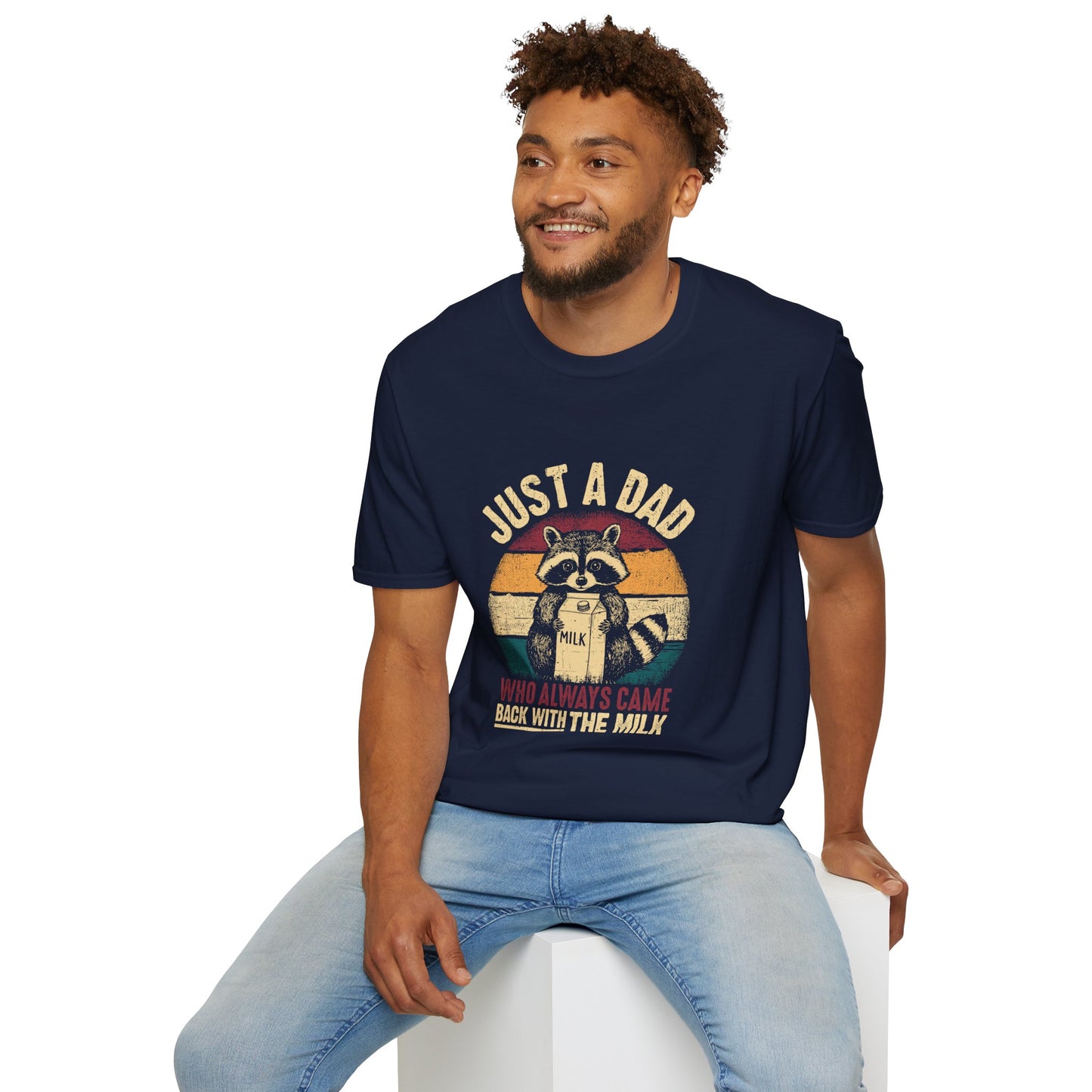 Just A Dad Who Always Came Back With The Milk Raccoon T-Shirt — Funny Vintage Dad Tee for Father’s Day