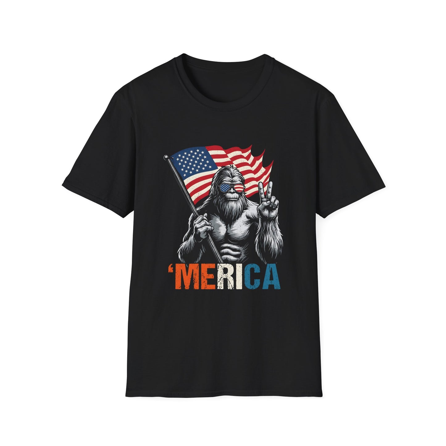 Patriotic Bigfoot T-Shirt — 'MERICA Flag Peace Sign Tee for 4th of July