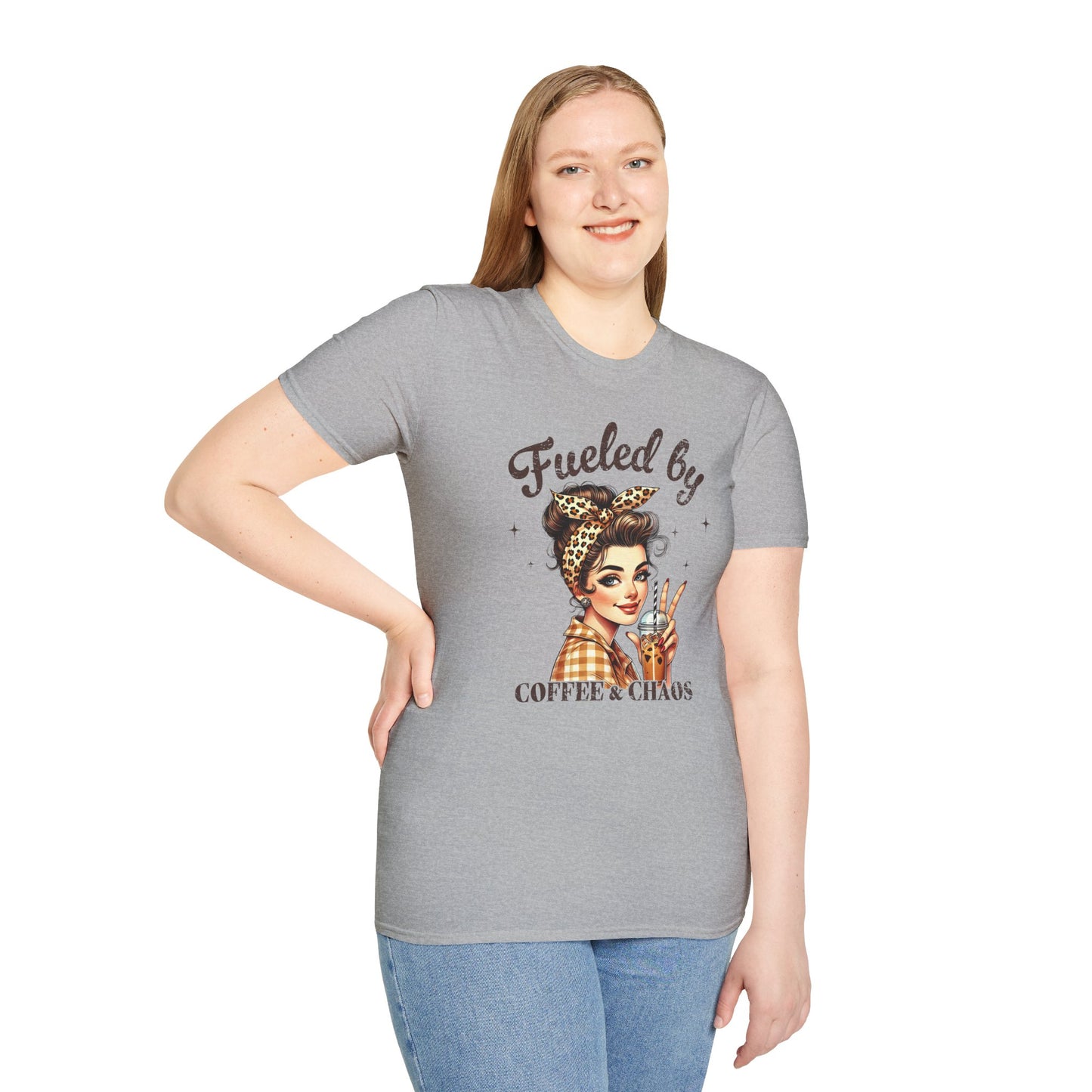 T‑Shirt — Fueled by Coffee & Chaos Retro Pinup Tee