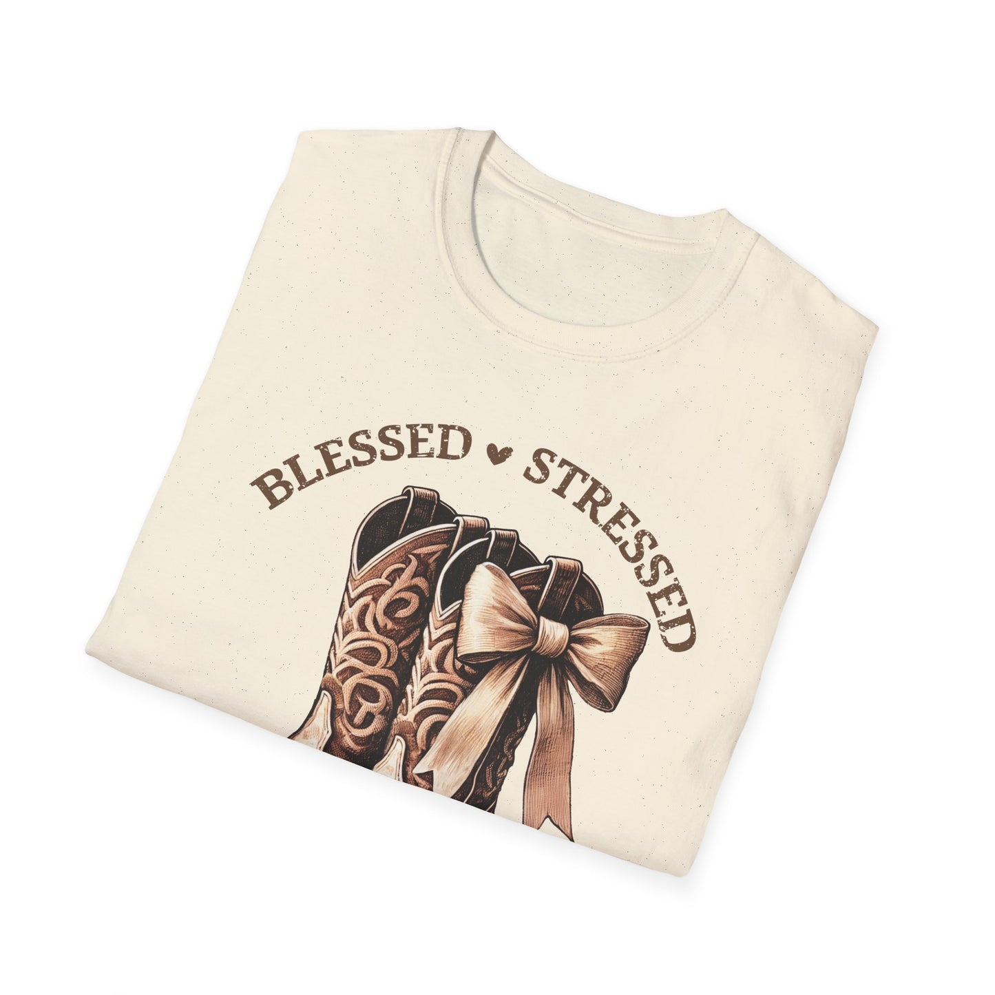 Blessed Stressed and Cowboy Obsessed T-Shirt — Western Cowboy Boots Graphic Tee