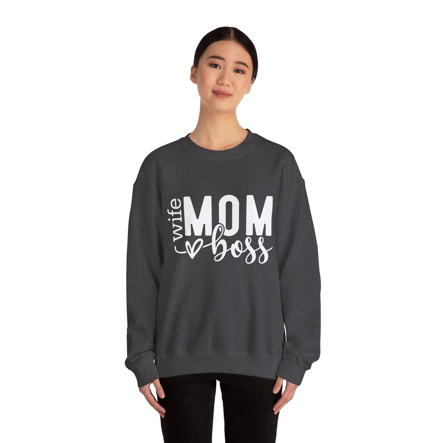 Mom Boss Crewneck Sweatshirt — "Wife Mom Boss" Cozy Graphic Pullover for Moms | Mother's Day Gift