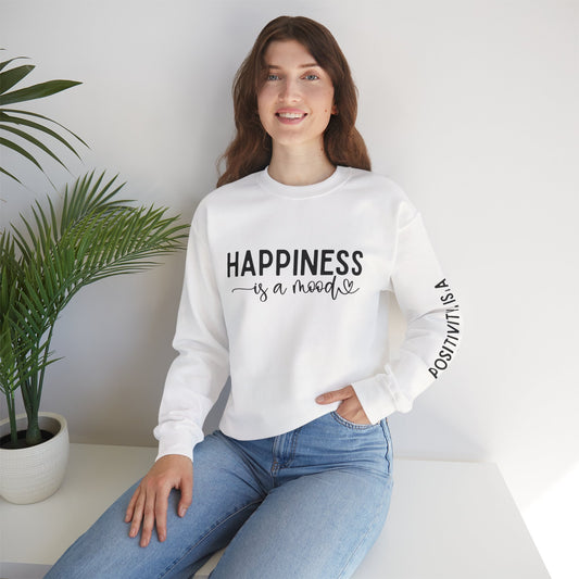 Happiness Is a Mood Crewneck Sweatshirt — Positive Vibes Sleeve