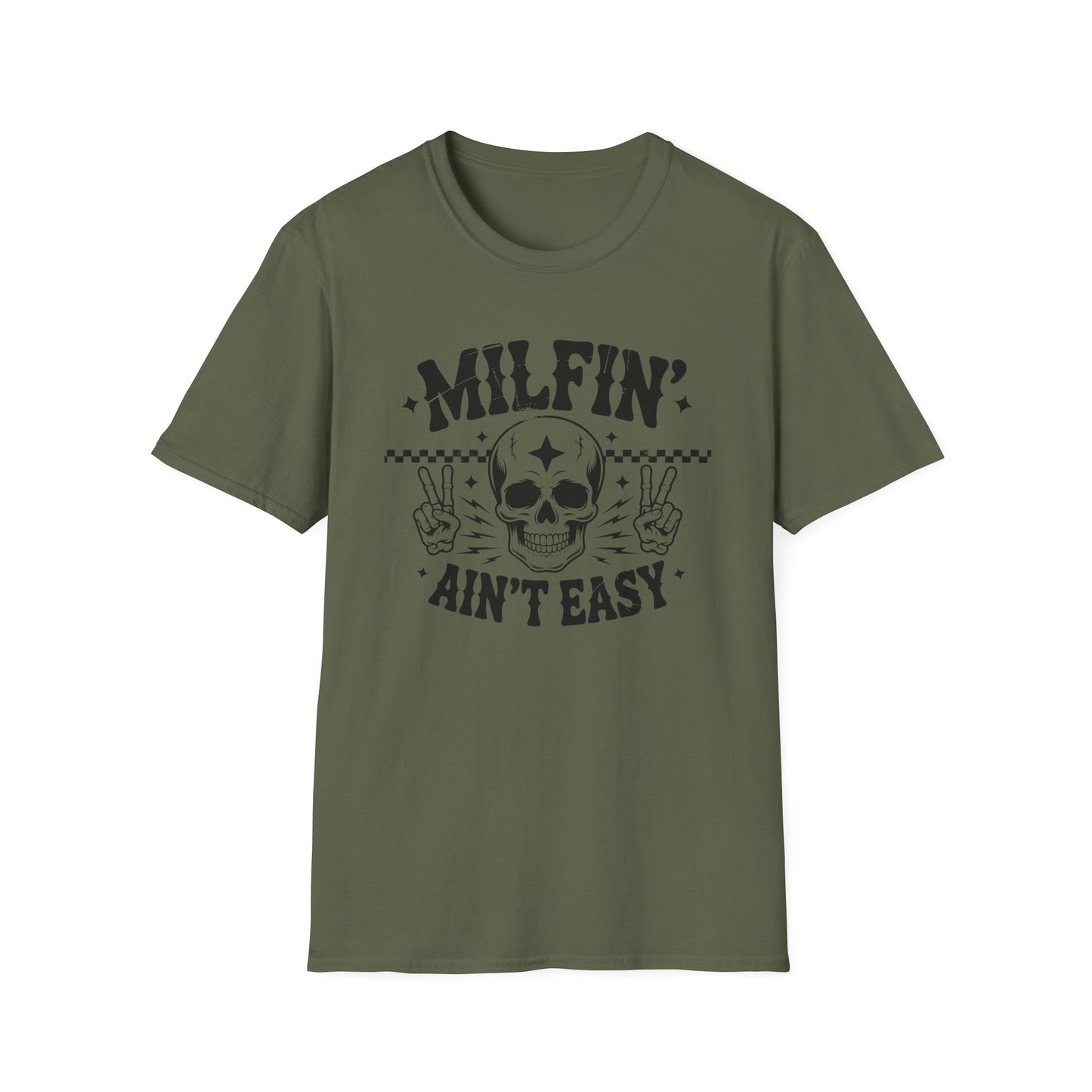 Milfin' Ain't Easy T-Shirt — Edgy Skull Graphic Tee for Moms