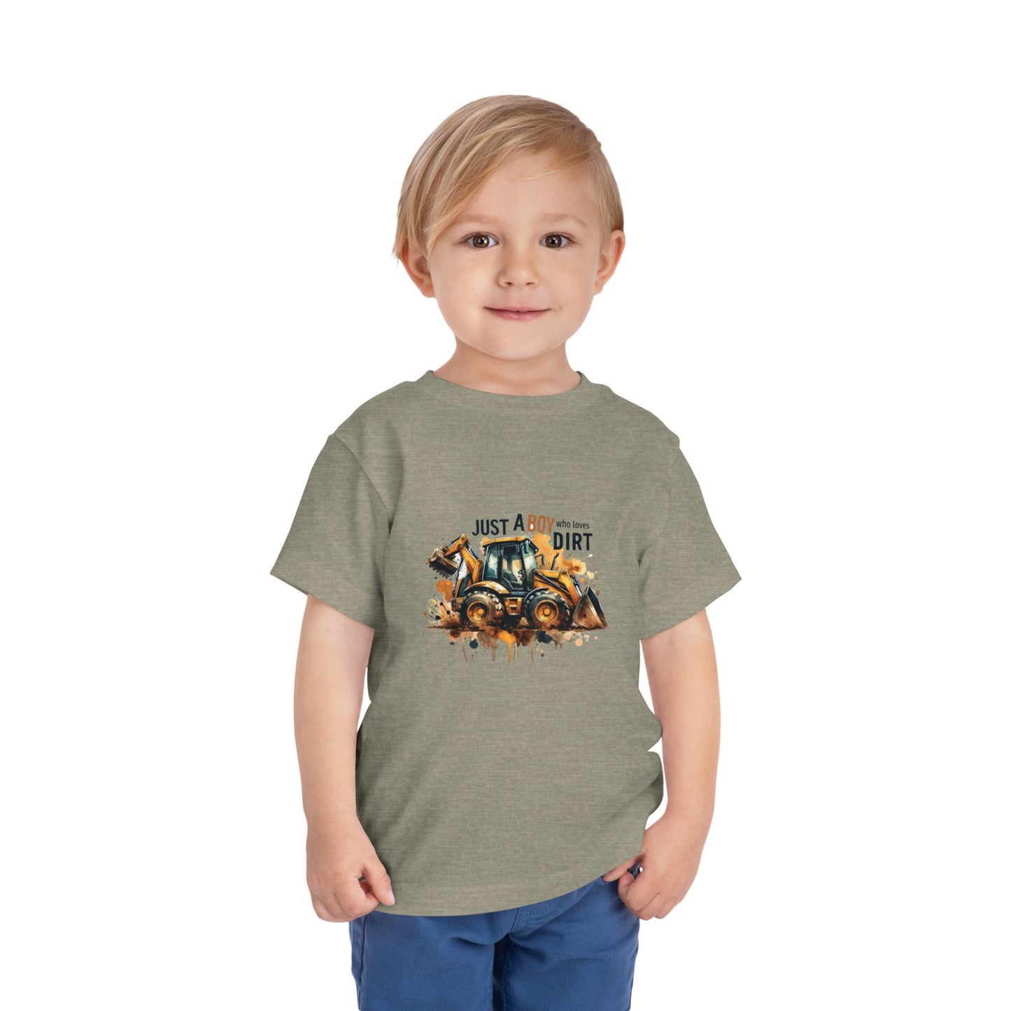 Toddler Bulldozer Tee — "Just a Boy Who Loves Dirt" Construction Shirt