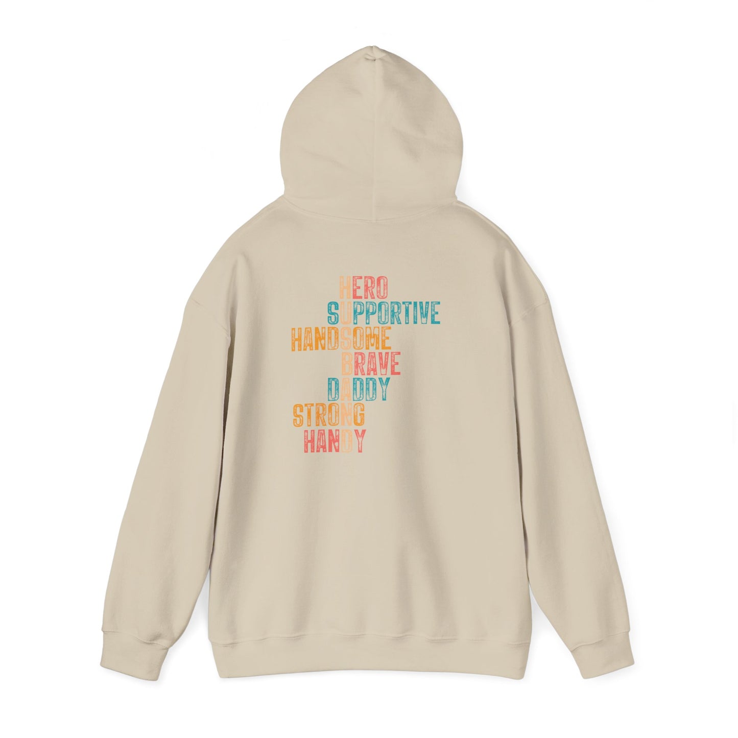 Hoodie — 'Supportive, Handsome, Brave, Daddy, Strong, Handy' Pastel Pride Graphic Hoodie
