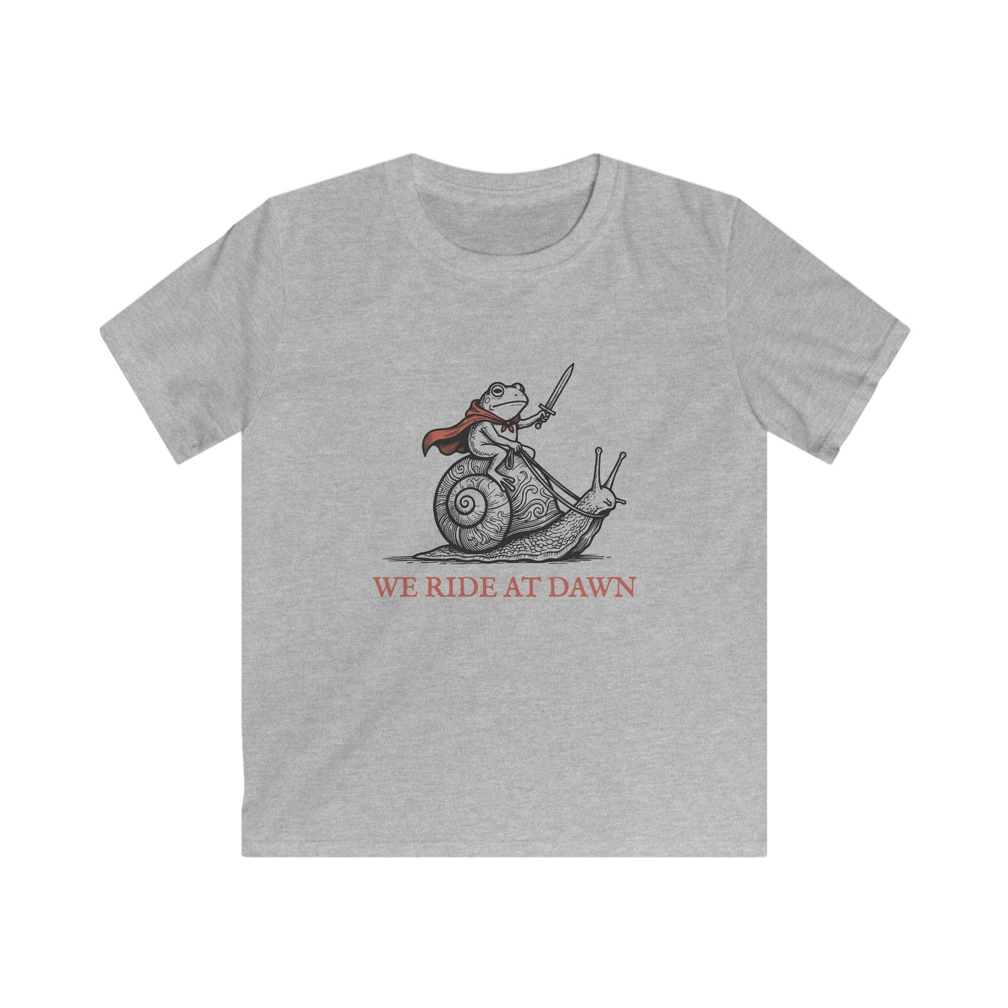 Kids Tee — 'We Ride at Dawn' Frog Knight Snail Adventure Shirt