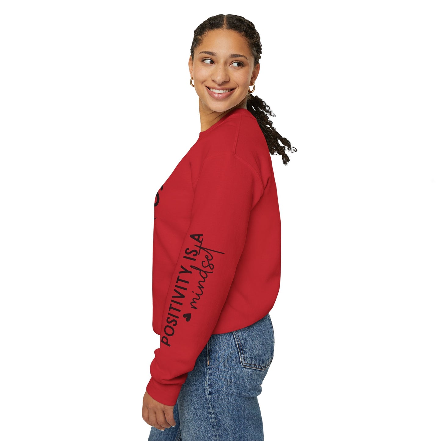 Happiness Is a Mood Crewneck Sweatshirt — Positive Vibes Sleeve