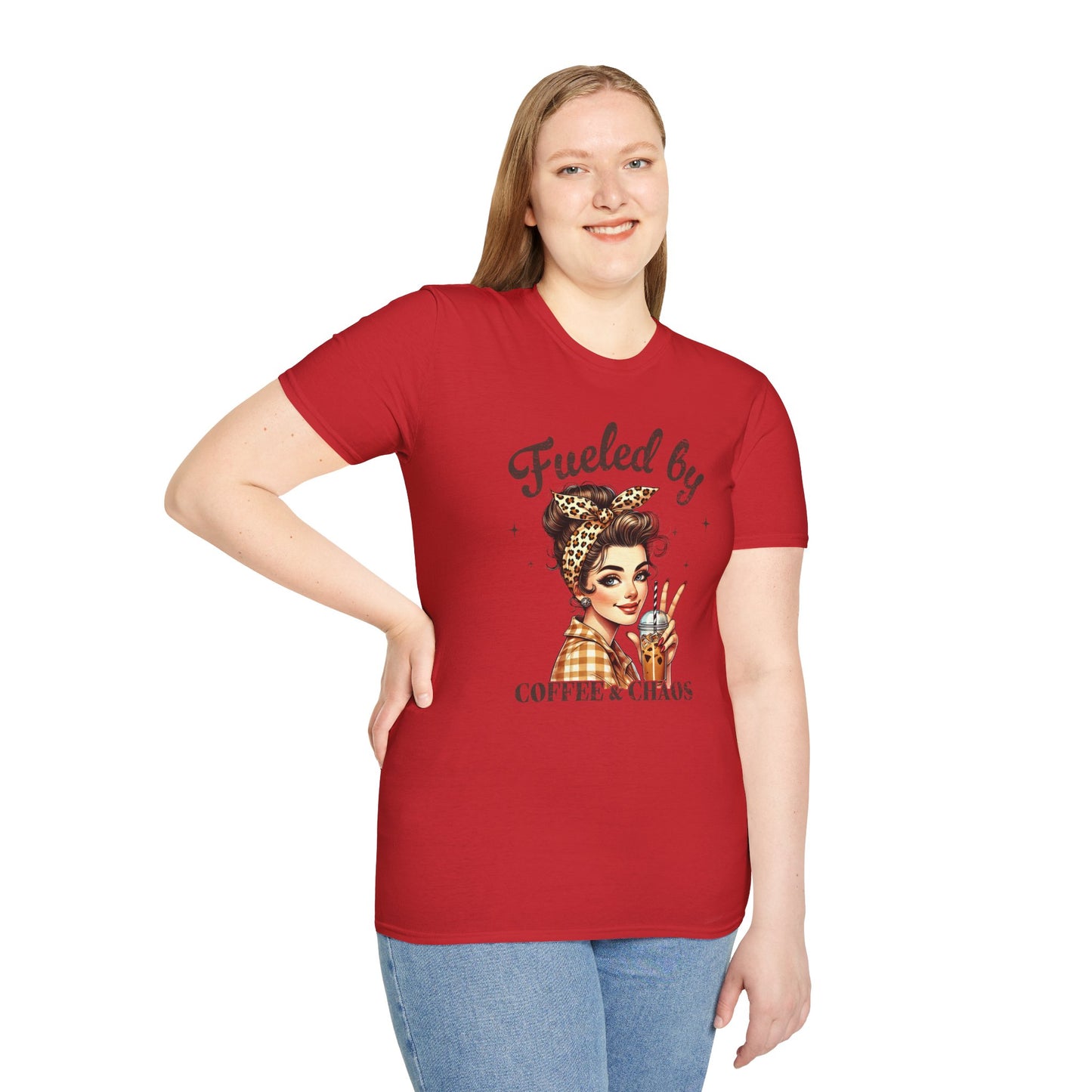 T‑Shirt — Fueled by Coffee & Chaos Retro Pinup Tee