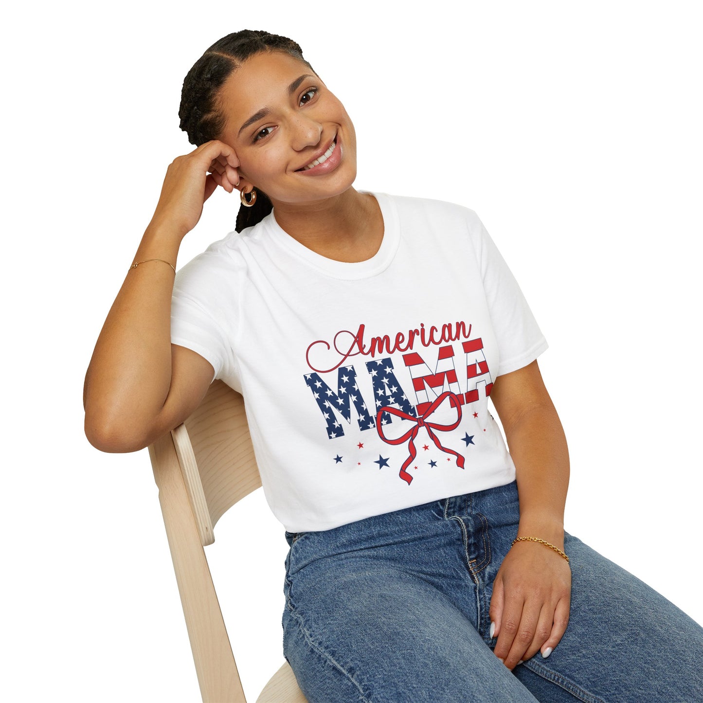 American Mama T-Shirt – Patriotic USA Flag Design for Moms (Fourth of July)