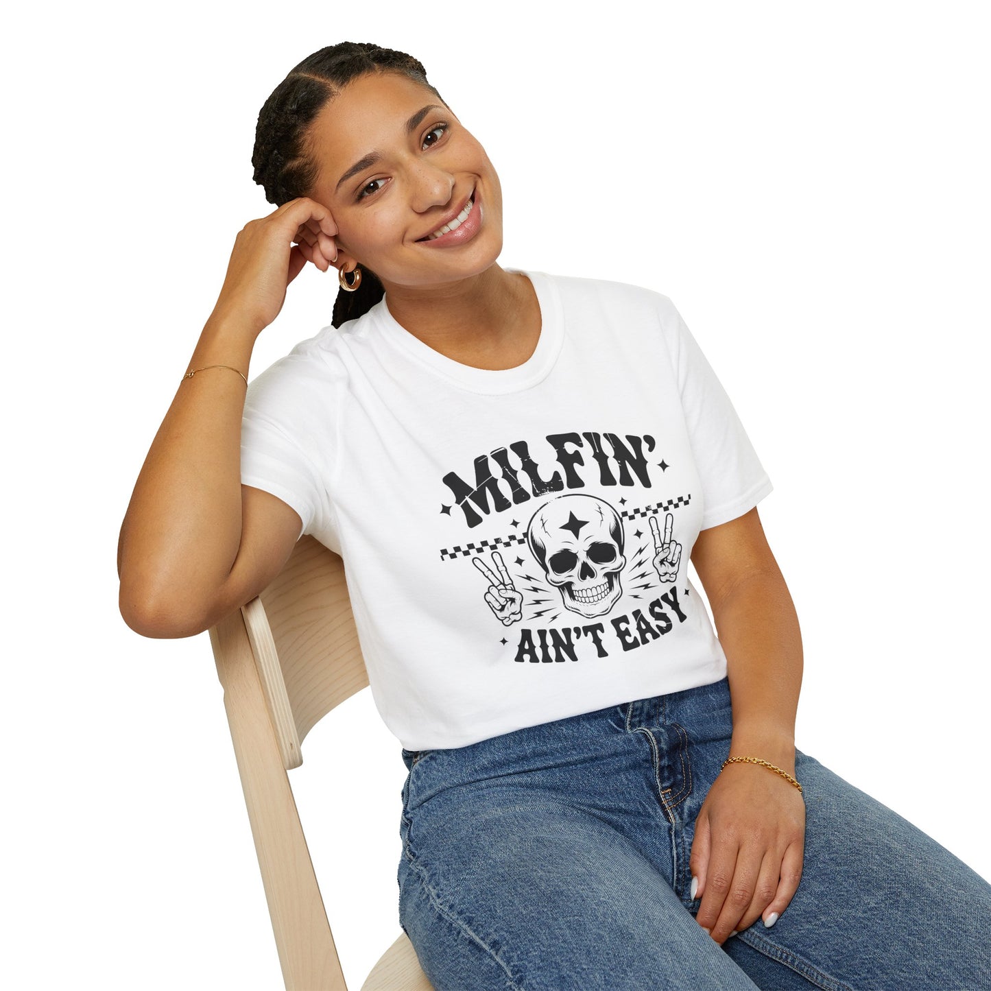 Milfin' Ain't Easy T-Shirt — Edgy Skull Graphic Tee for Moms