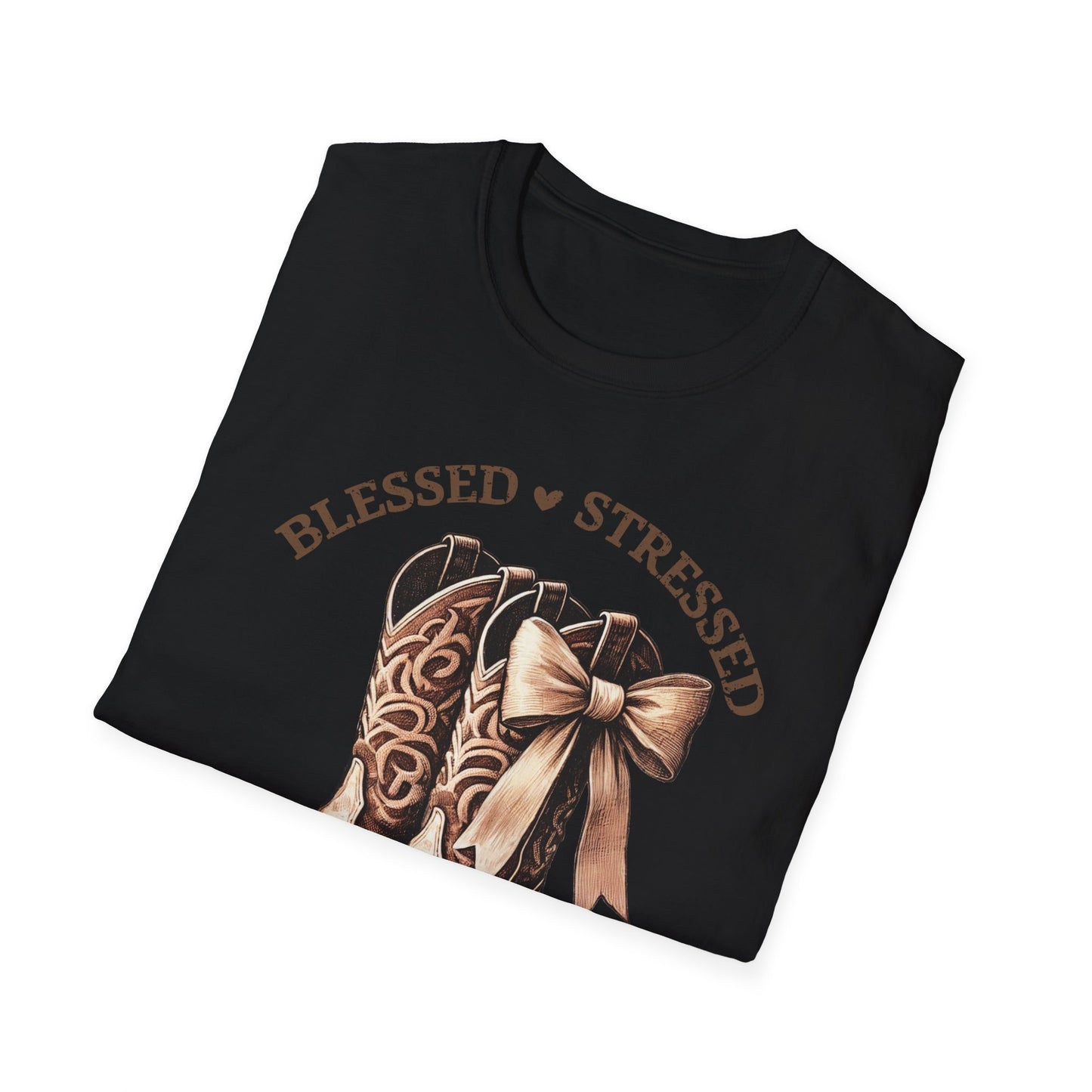 Blessed Stressed and Cowboy Obsessed T-Shirt — Western Cowboy Boots Graphic Tee