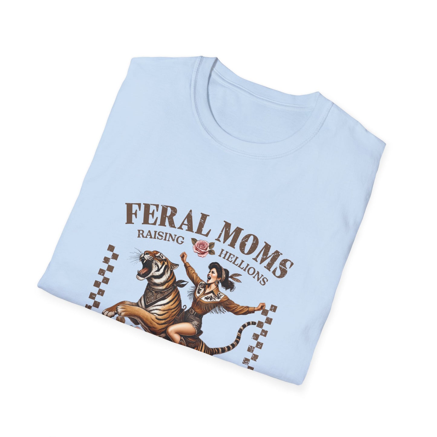 Feral Moms Social Club T-Shirt — 'Raising Hellions' Vintage Cat & Rose Graphic Tee