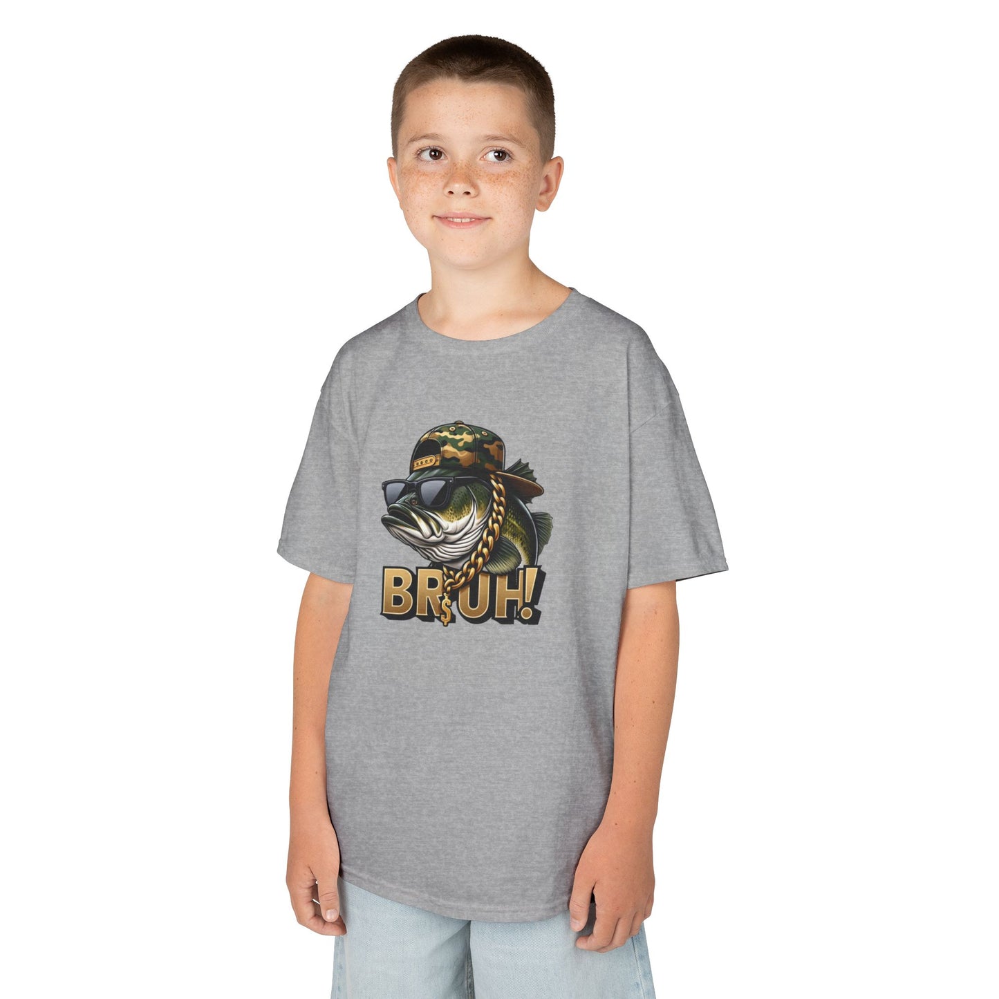 Kids Tee — Camouflage Sunglasses Fish "BRUH!" Graphic