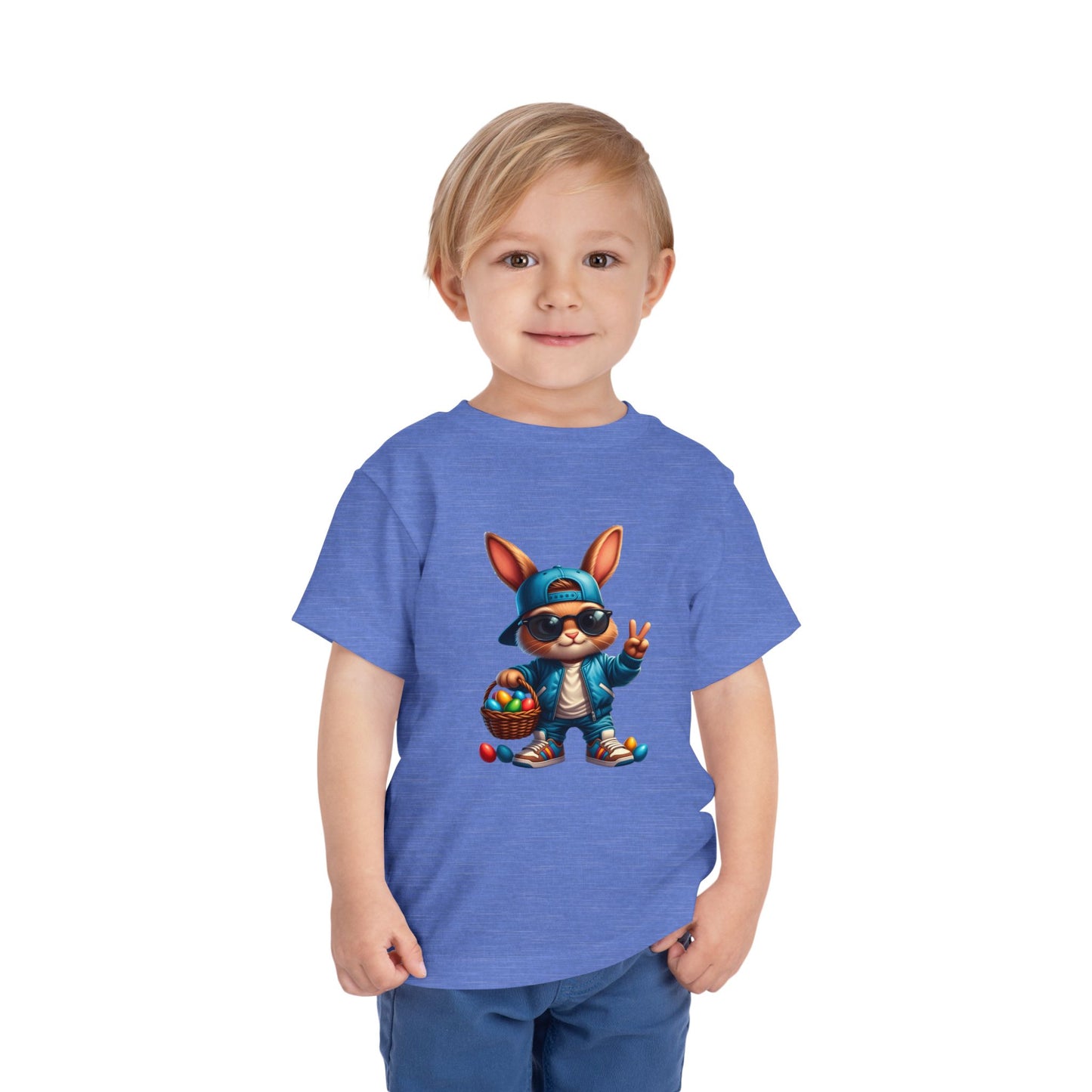 Cool Easter Bunny Toddler Tee — Hip Bunny with Basket Graphic