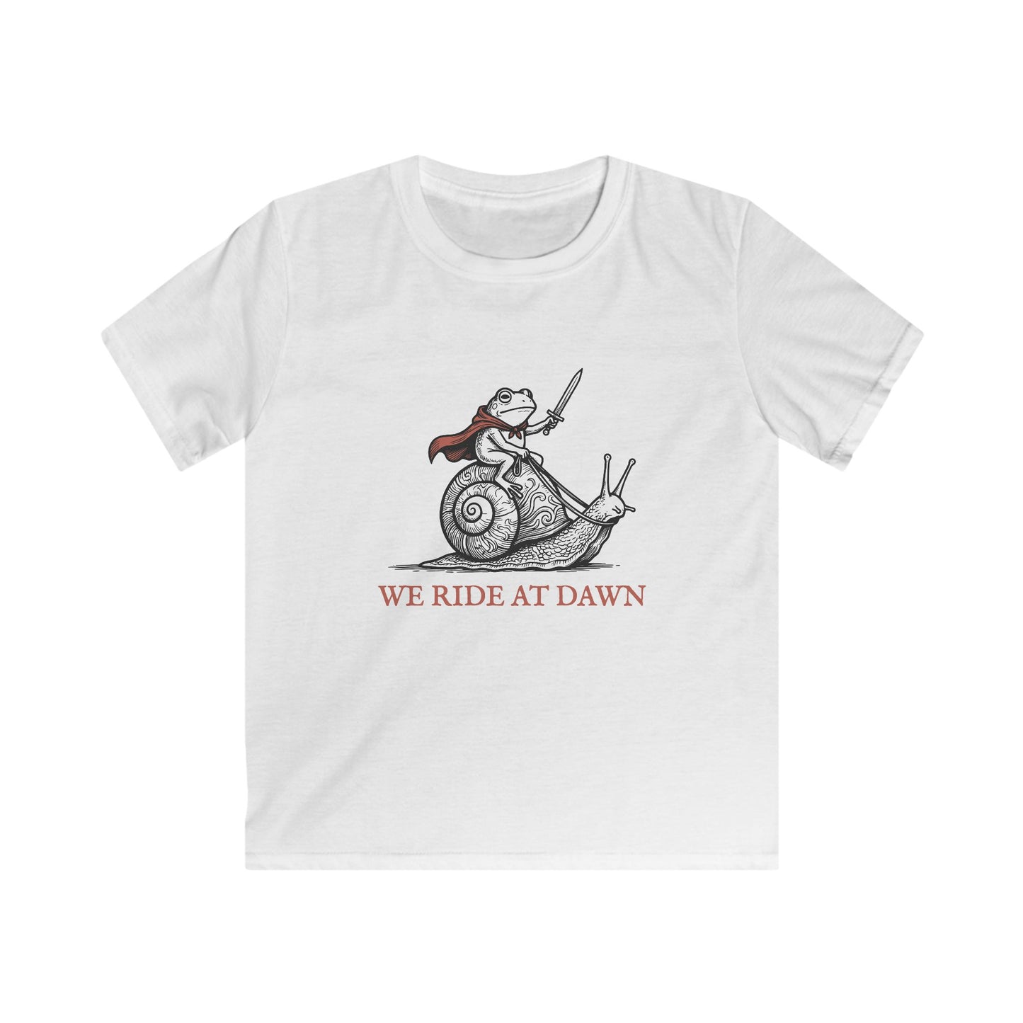 Kids Tee — 'We Ride at Dawn' Frog Knight Snail Adventure Shirt