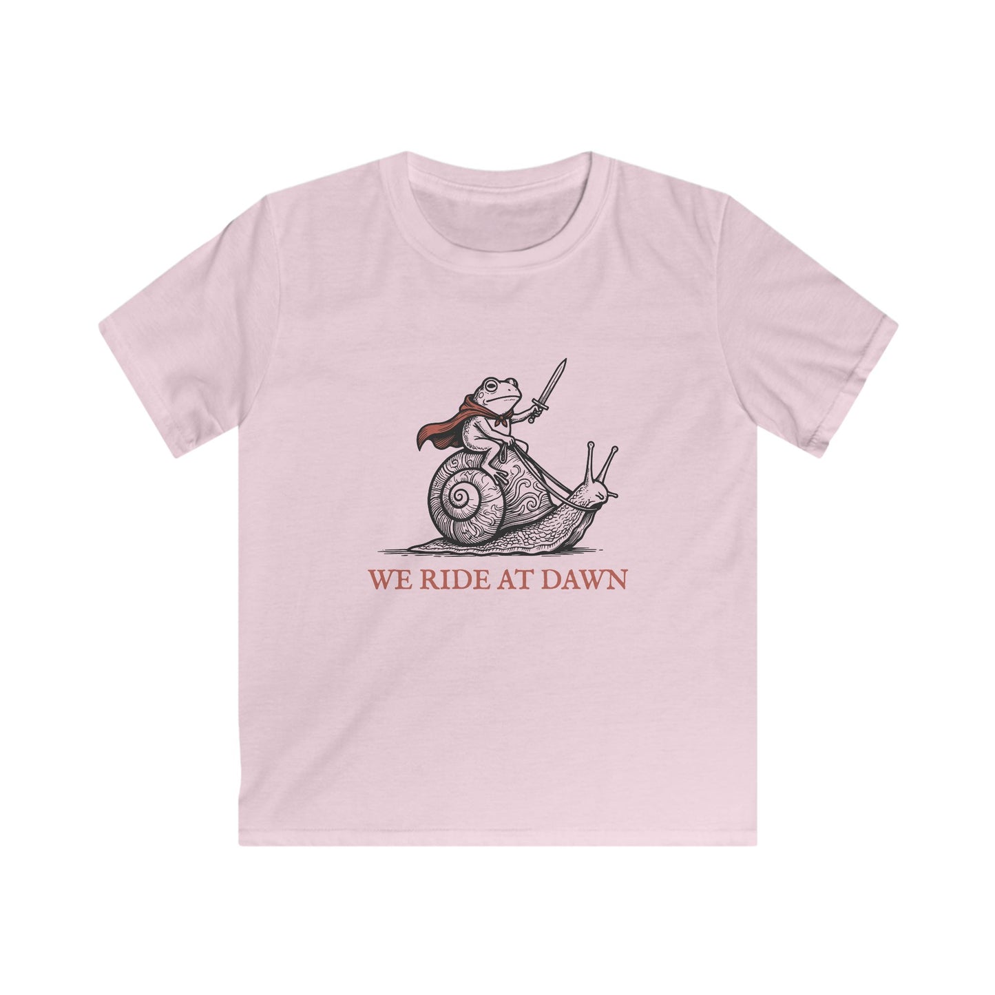 Kids Tee — 'We Ride at Dawn' Frog Knight Snail Adventure Shirt