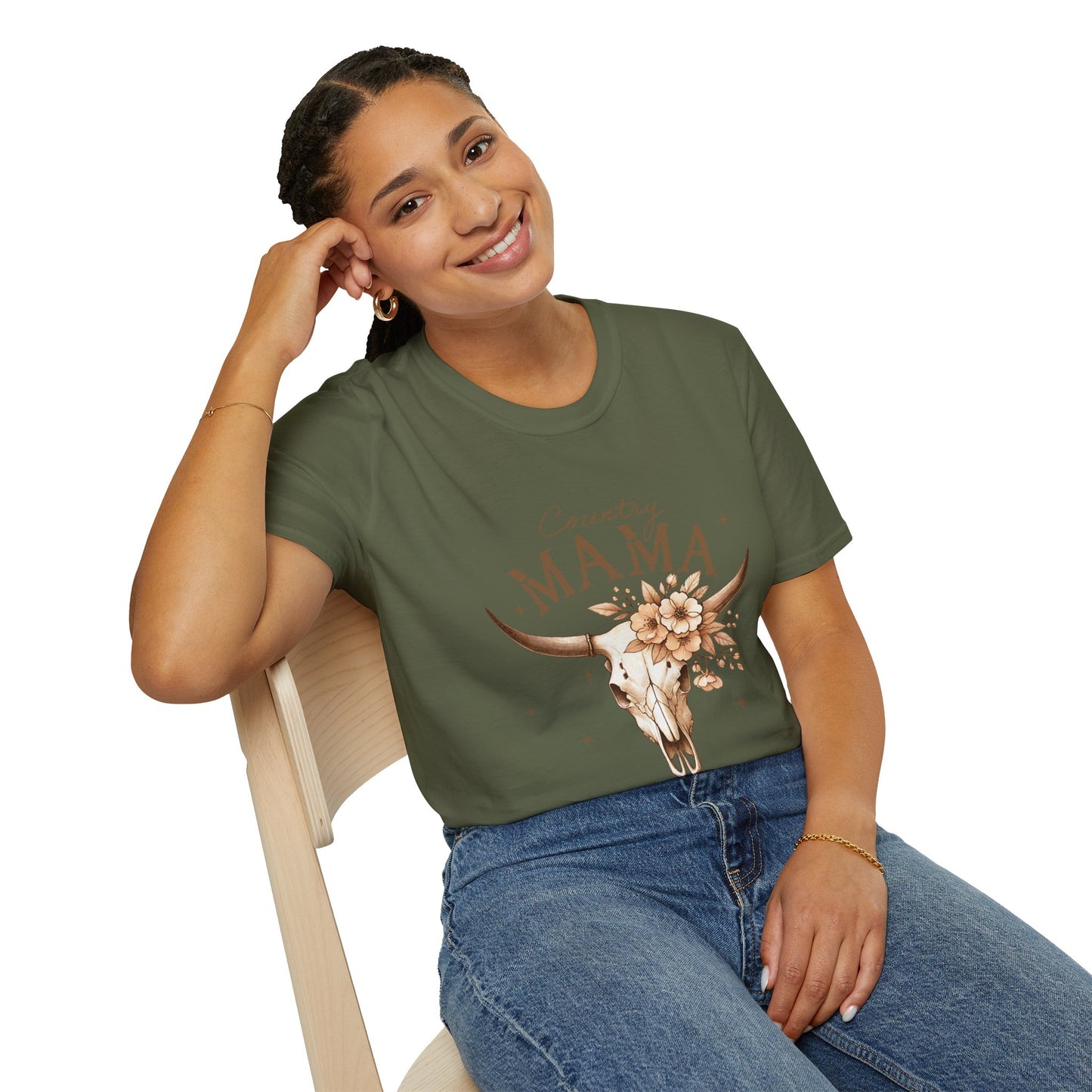 Country Mama T-Shirt — Western Longhorn Floral Graphic Tee for Moms