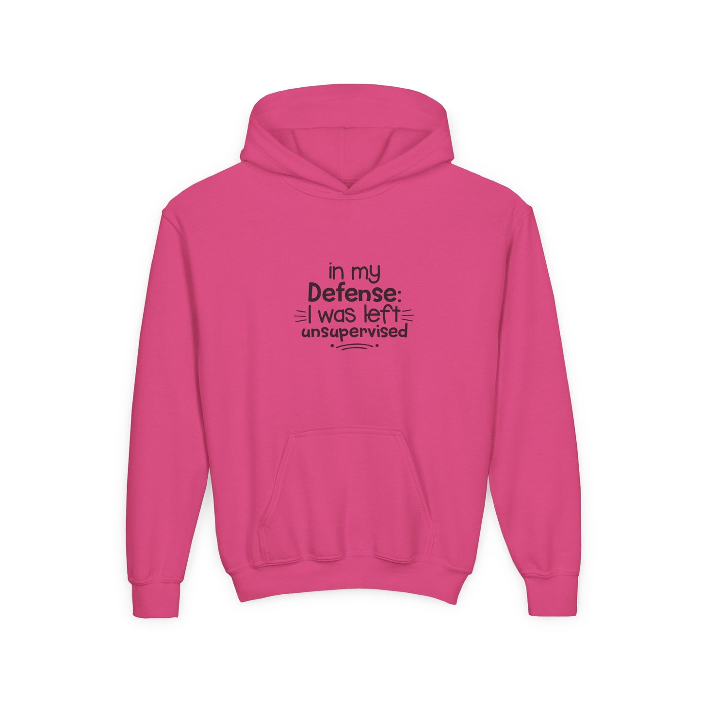 Youth Hoodie — "In My Defense: I Was Left Unsupervised" Funny Kids Sweatshirt