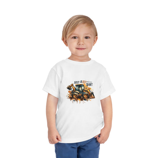 Toddler Bulldozer Tee — "Just a Boy Who Loves Dirt" Construction Shirt