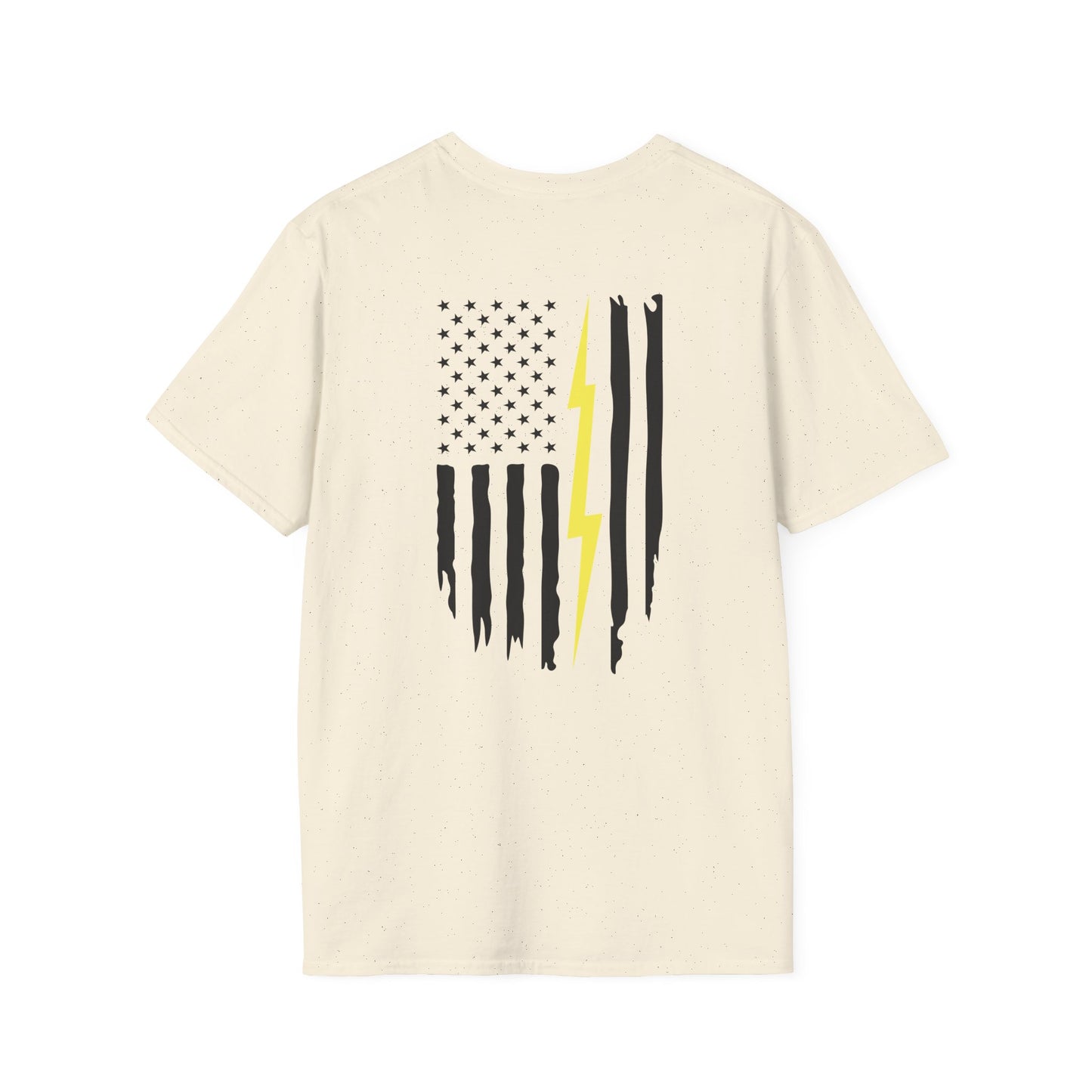 T-Shirt — Distressed American Flag with Yellow Lightning Graphic
