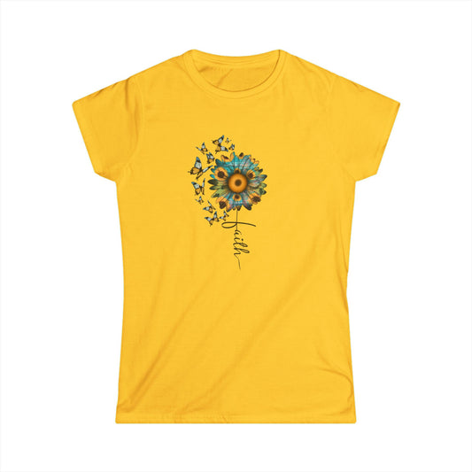 Sunflower & Butterflies Women's Tee — 'Faith' Floral Graphic
