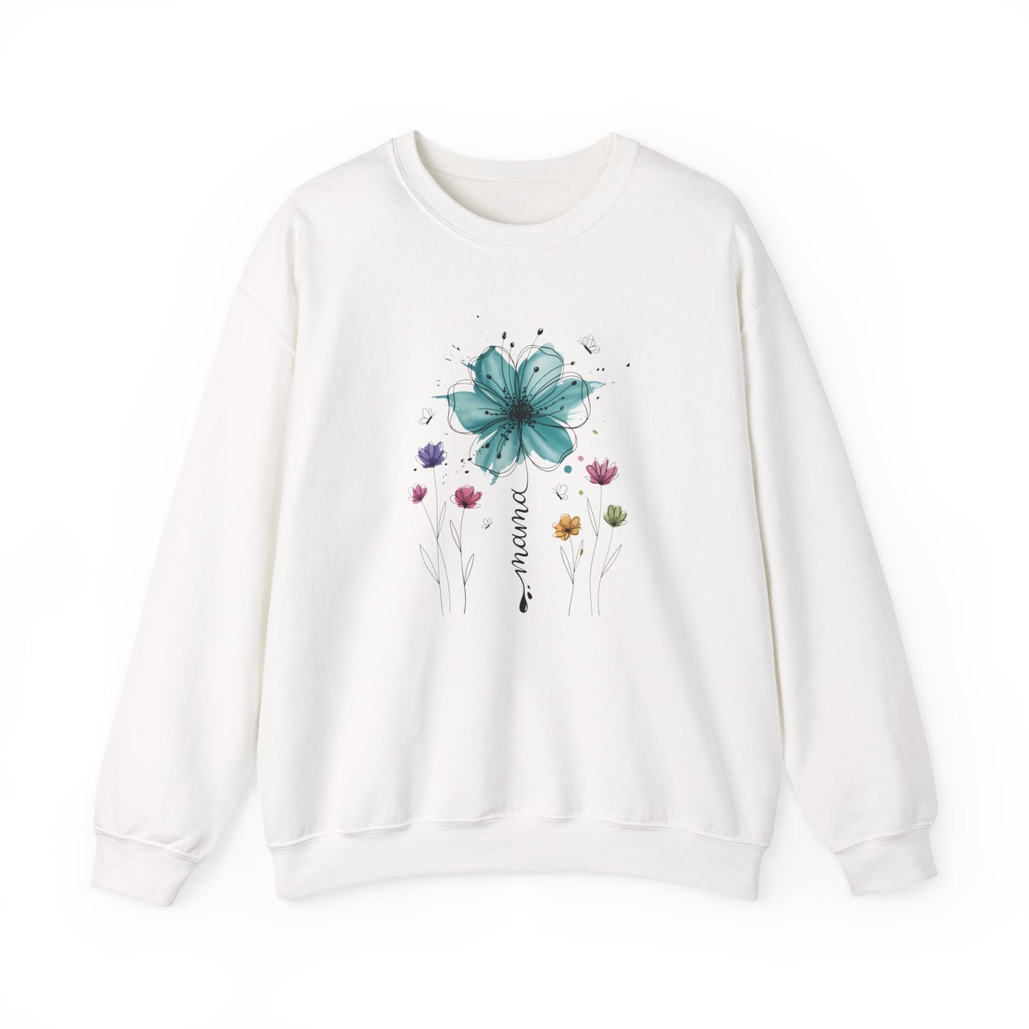Floral 'Mama' Crewneck Sweatshirt — Watercolor Blue Flower Mother's Day Gift