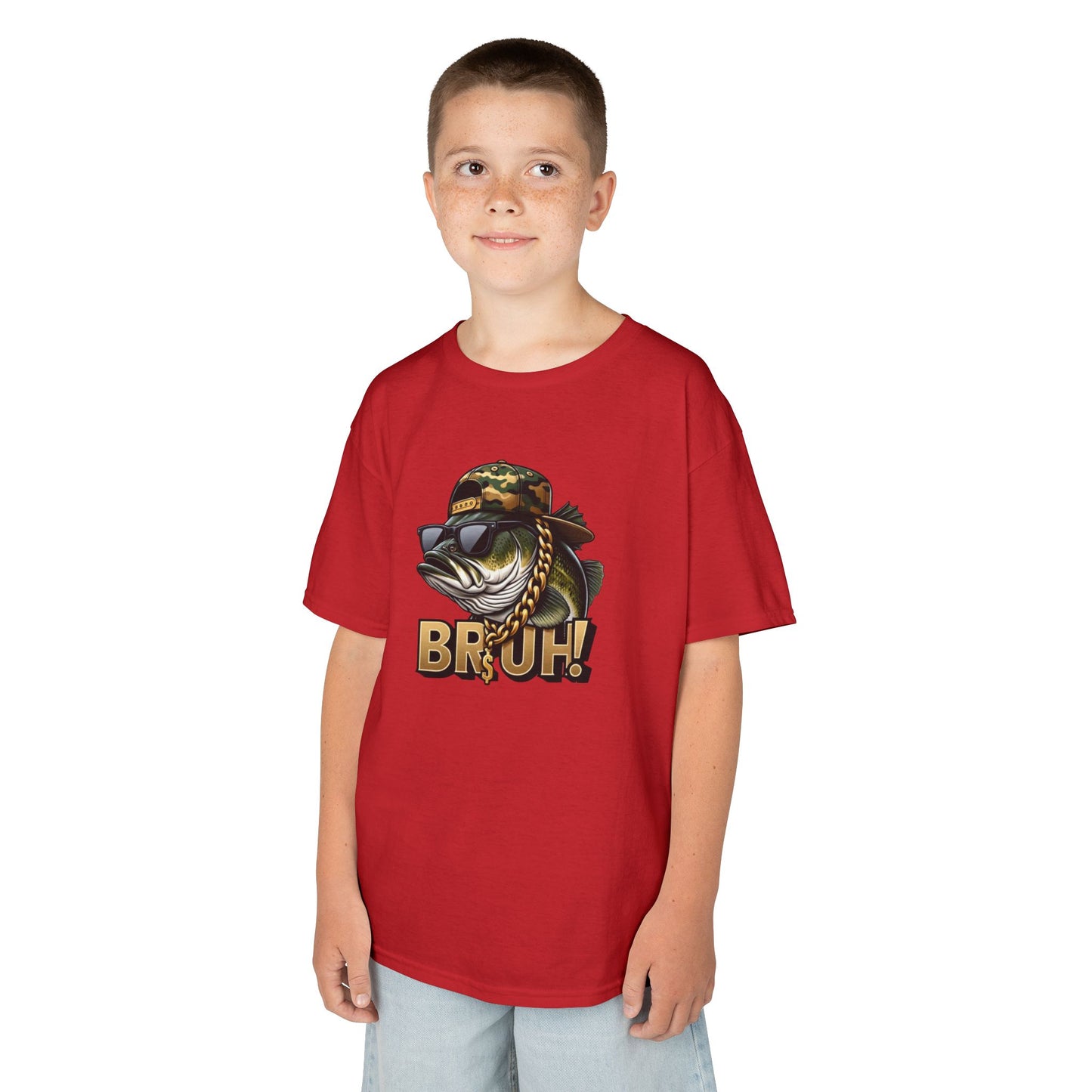 Kids Tee — Camouflage Sunglasses Fish "BRUH!" Graphic
