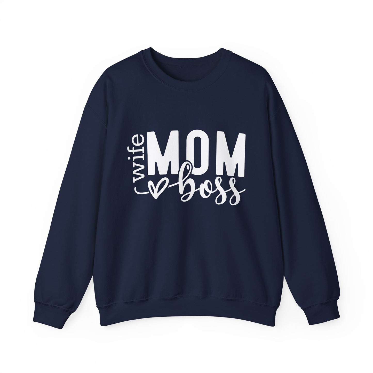 Mom Boss Crewneck Sweatshirt — "Wife Mom Boss" Cozy Graphic Pullover for Moms | Mother's Day Gift