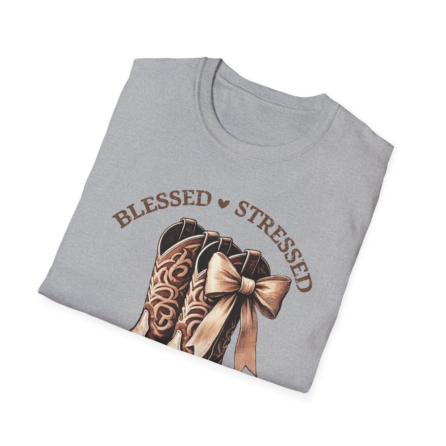 Blessed Stressed and Cowboy Obsessed T-Shirt — Western Cowboy Boots Graphic Tee