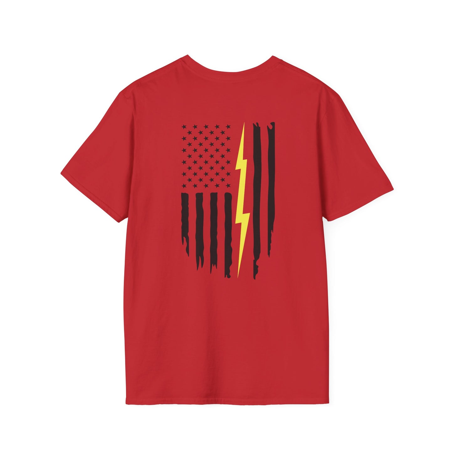 T-Shirt — Distressed American Flag with Yellow Lightning Graphic