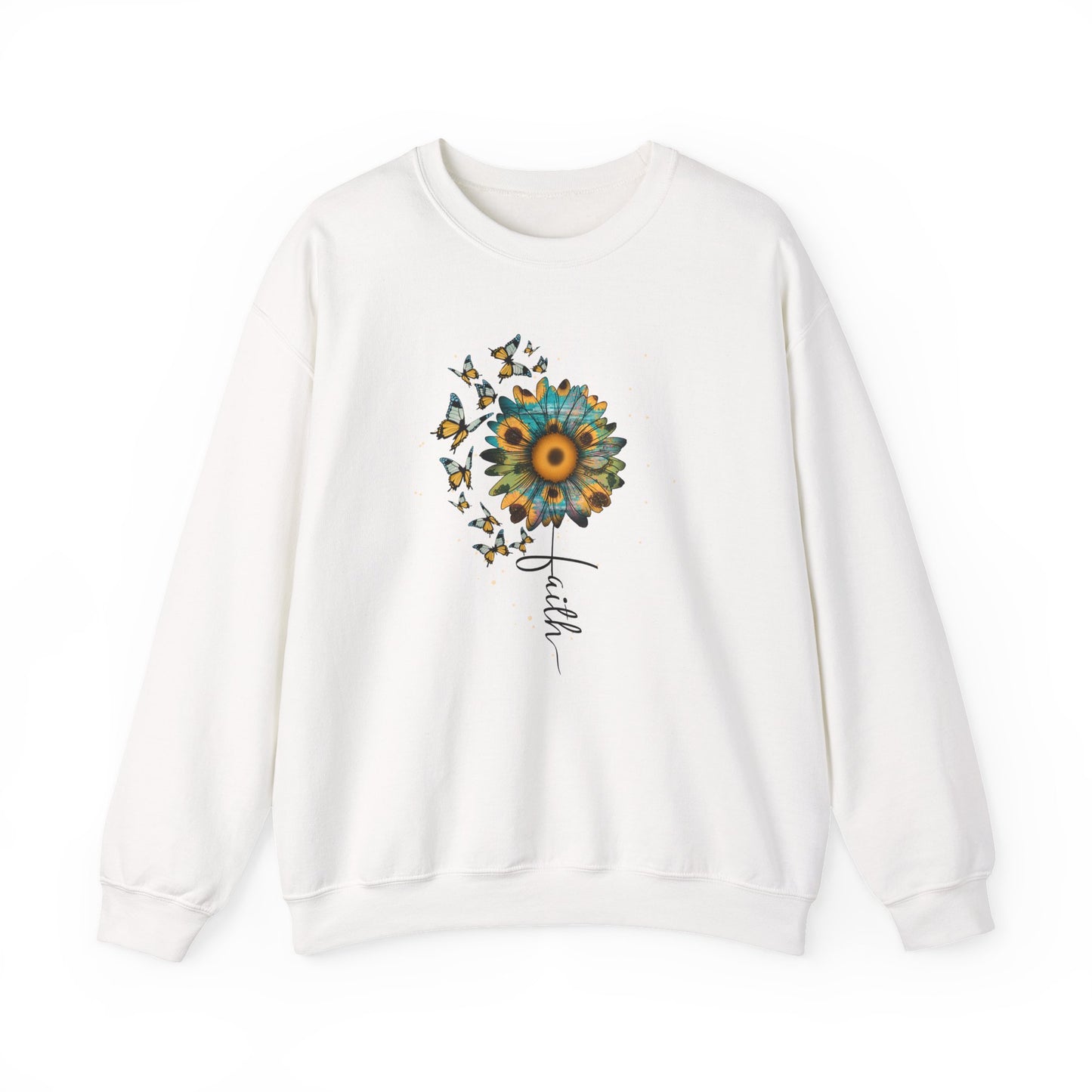 Sunflower & Butterflies Crewneck Sweatshirt – Faith Script Floral Design
