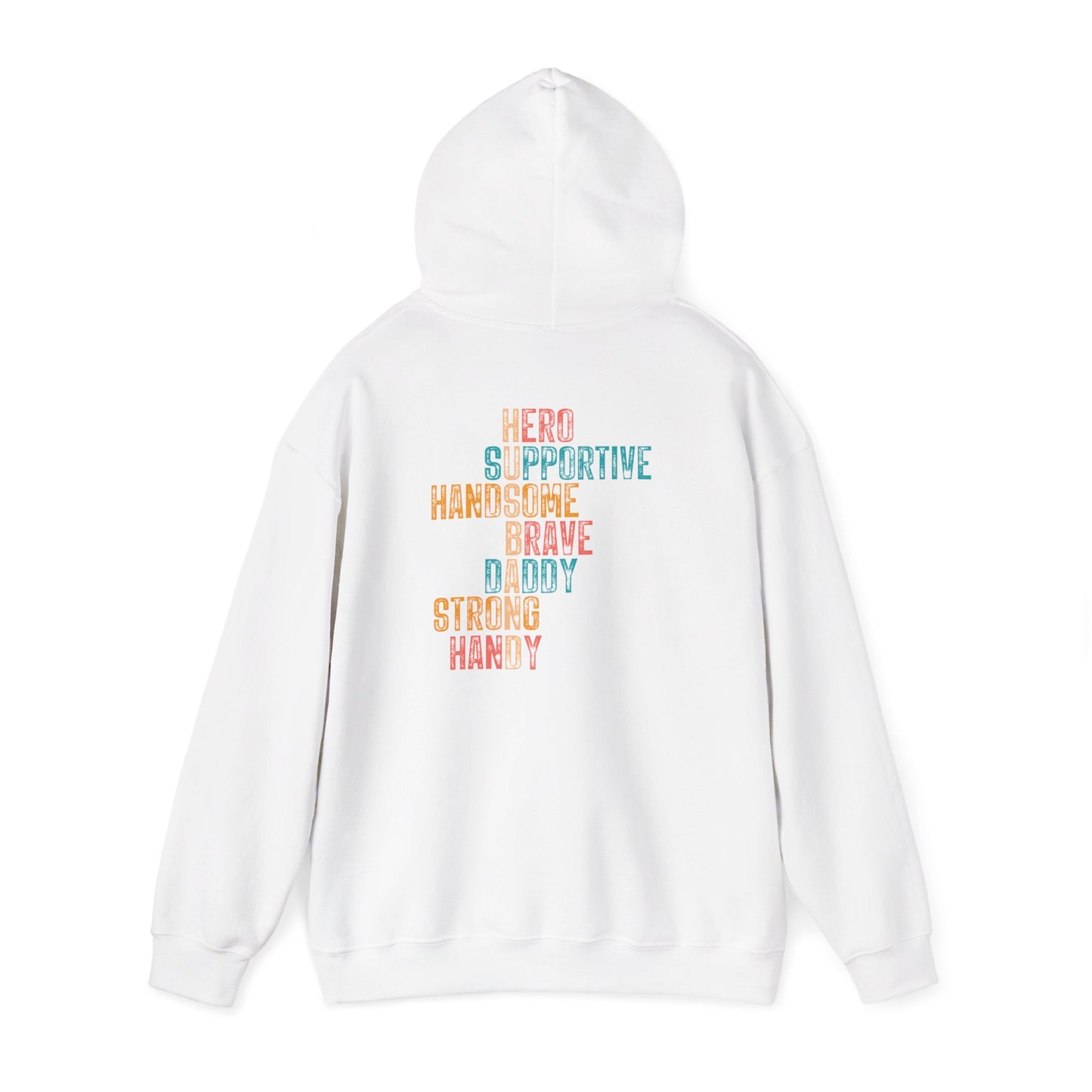 Hoodie — 'Supportive, Handsome, Brave, Daddy, Strong, Handy' Pastel Pride Graphic Hoodie