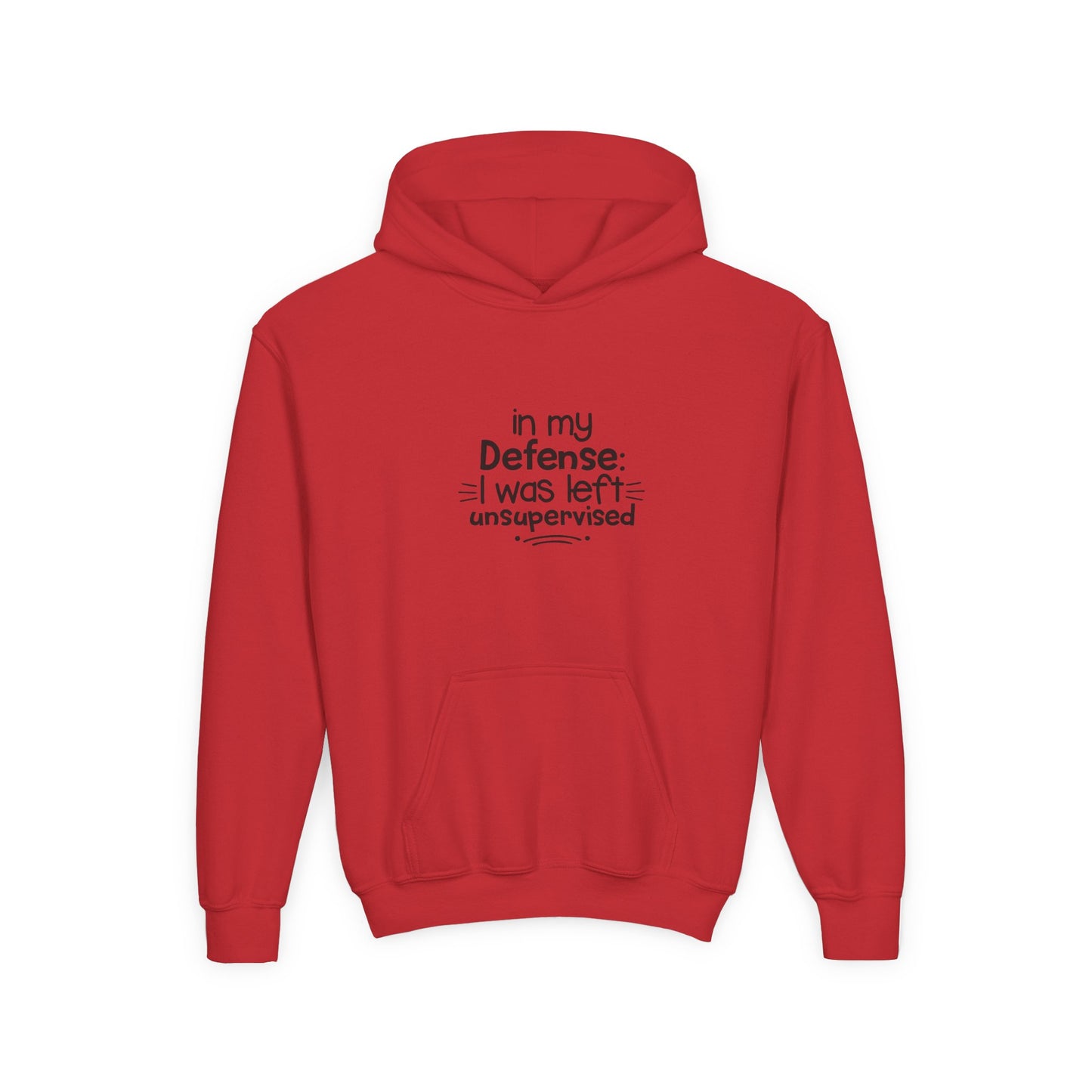 Youth Hoodie — "In My Defense: I Was Left Unsupervised" Funny Kids Sweatshirt