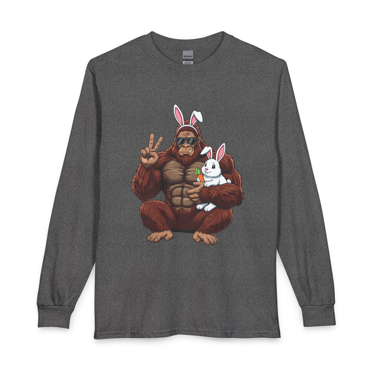 Bigfoot Easter Tee — Sasquatch Holding Bunny Peace Sign Long Sleeve Shirt