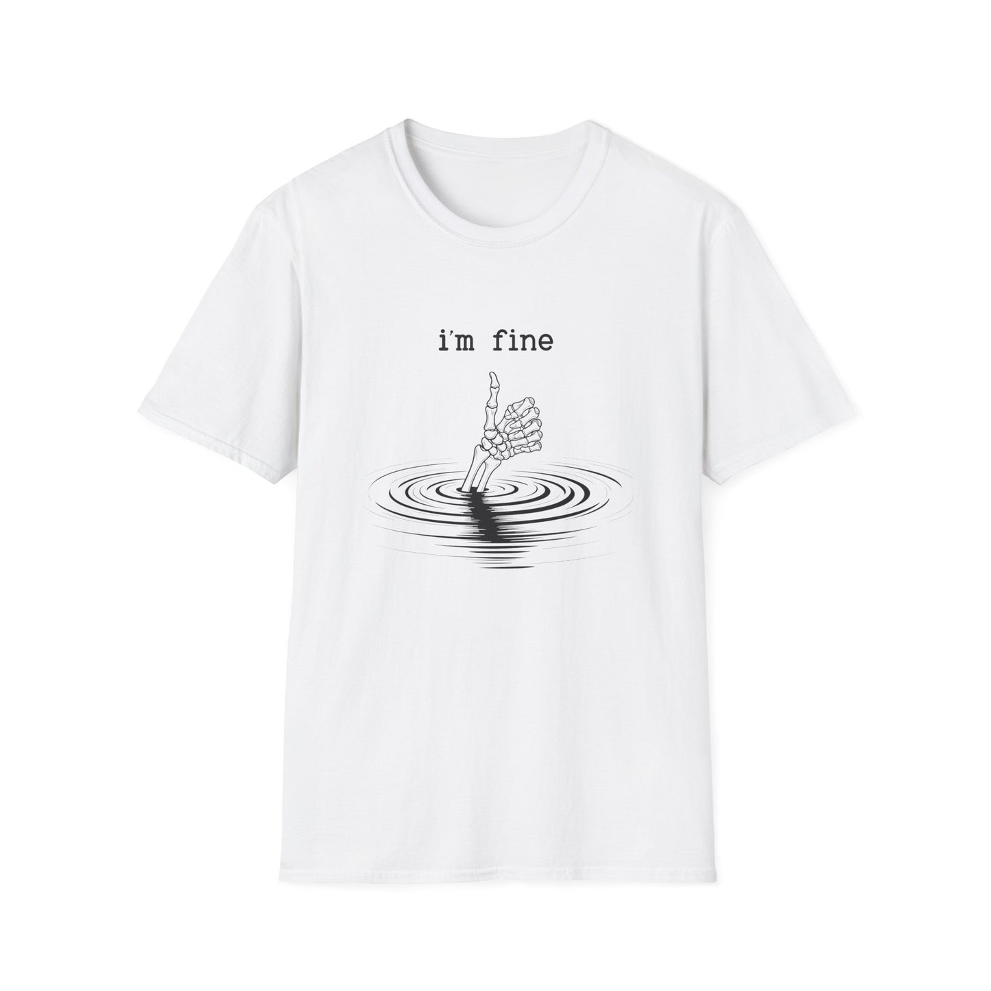 I'm Fine T-Shirt — Skeletal Hand Drowning Graphic Tee, Dark Humor Casual Top